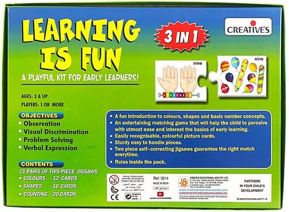 Creative's Learning is Fun – Educational Match-Up Cards for Kids | Learn Colours, Shapes & Numbers 1-10 | Preschool Learning Game | Montessori Activity Toy | Early Childhood Development | Ages 3 & Up