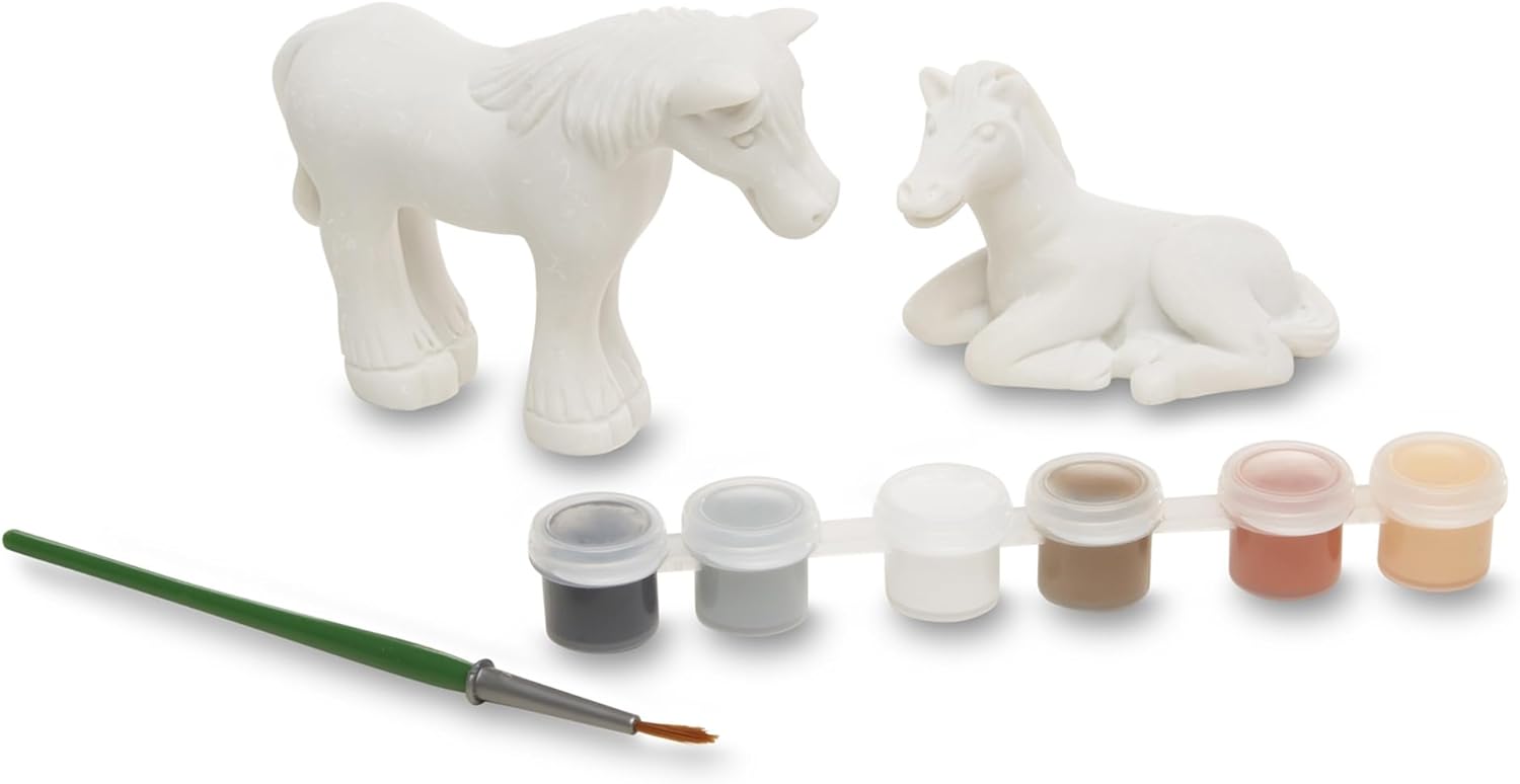 Melissa & Doug Decorate-Your-Own Horse Figurines Craft Kit (Includes 2 Resin Horses, 6 Pots of Paint, Paintbrush)