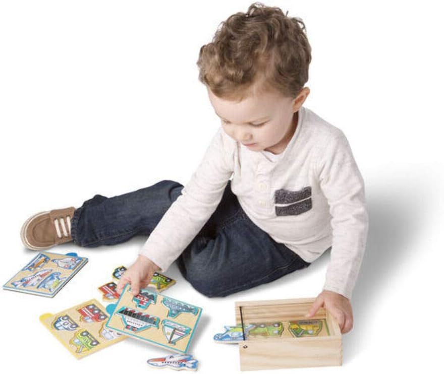 Melissa & Doug Vehicles Wooden Mini-Puzzle Set With Storage and Travel Case