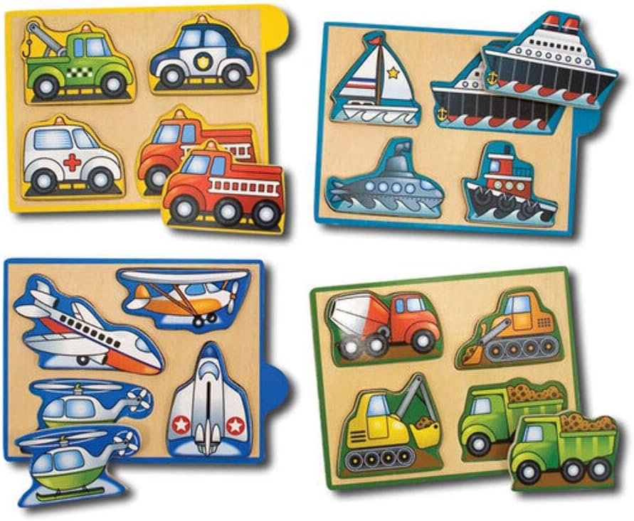 Melissa & Doug Vehicles Wooden Mini-Puzzle Set With Storage and Travel Case