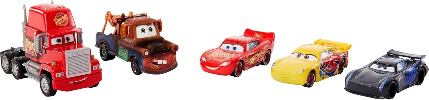 Mattel Disney and Pixar Cars Vehicle Set of 5 Collectible Character Toy Cars & Tool Cart, Inspired by World Grand Prix from Cars 2