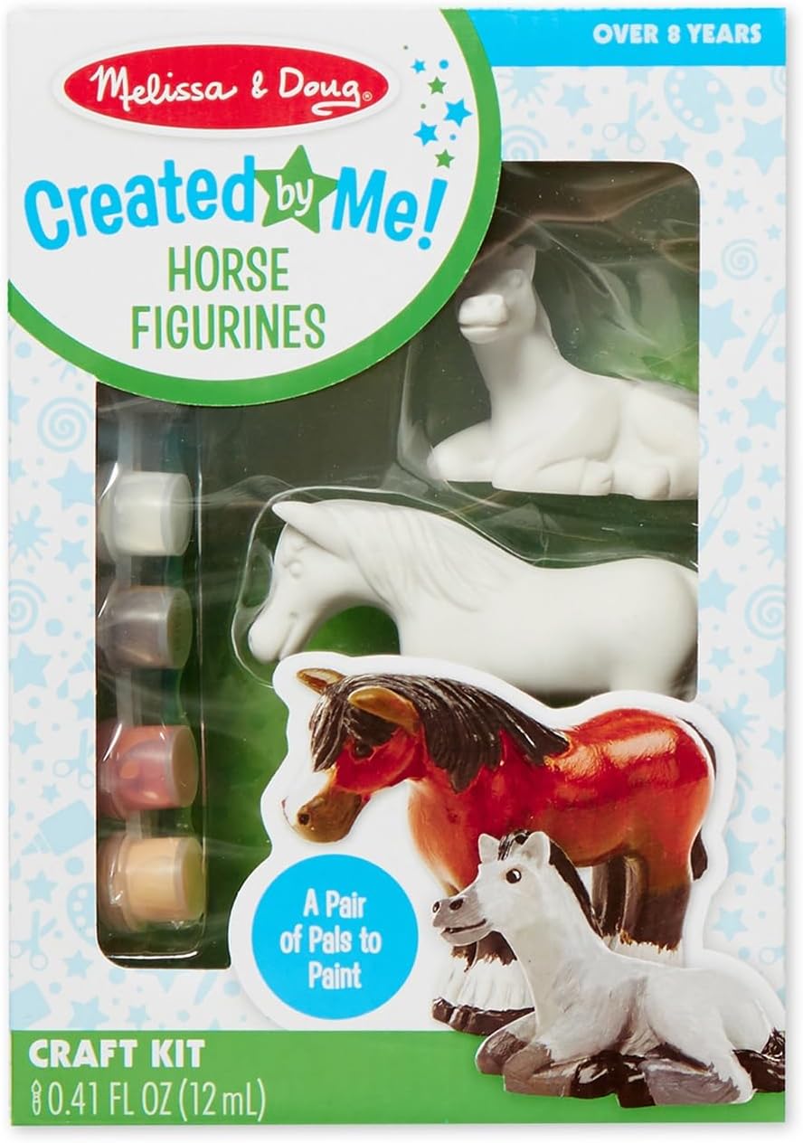 Melissa & Doug Decorate-Your-Own Horse Figurines Craft Kit (Includes 2 Resin Horses, 6 Pots of Paint, Paintbrush)