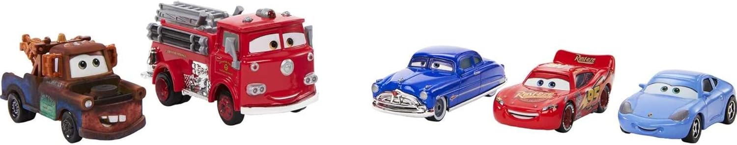 Mattel Disney and Pixar Cars Vehicle Set of 5 Collectible Character Toy Cars & Tool Cart, Inspired by World Grand Prix from Cars 2