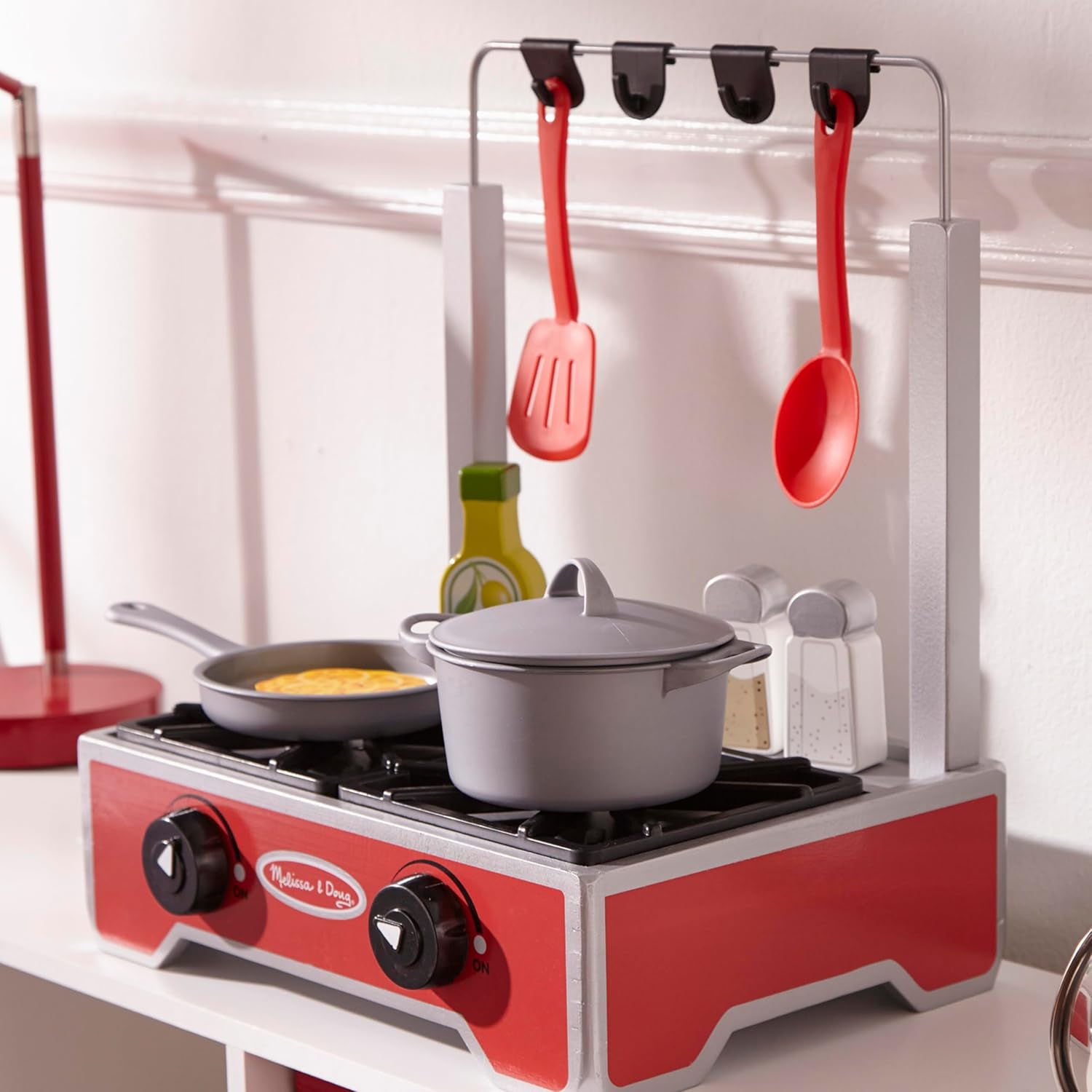 Melissa & Doug 17-Piece Deluxe Wooden Cooktop Set With Wooden Play Food, Durable Pot And Pan