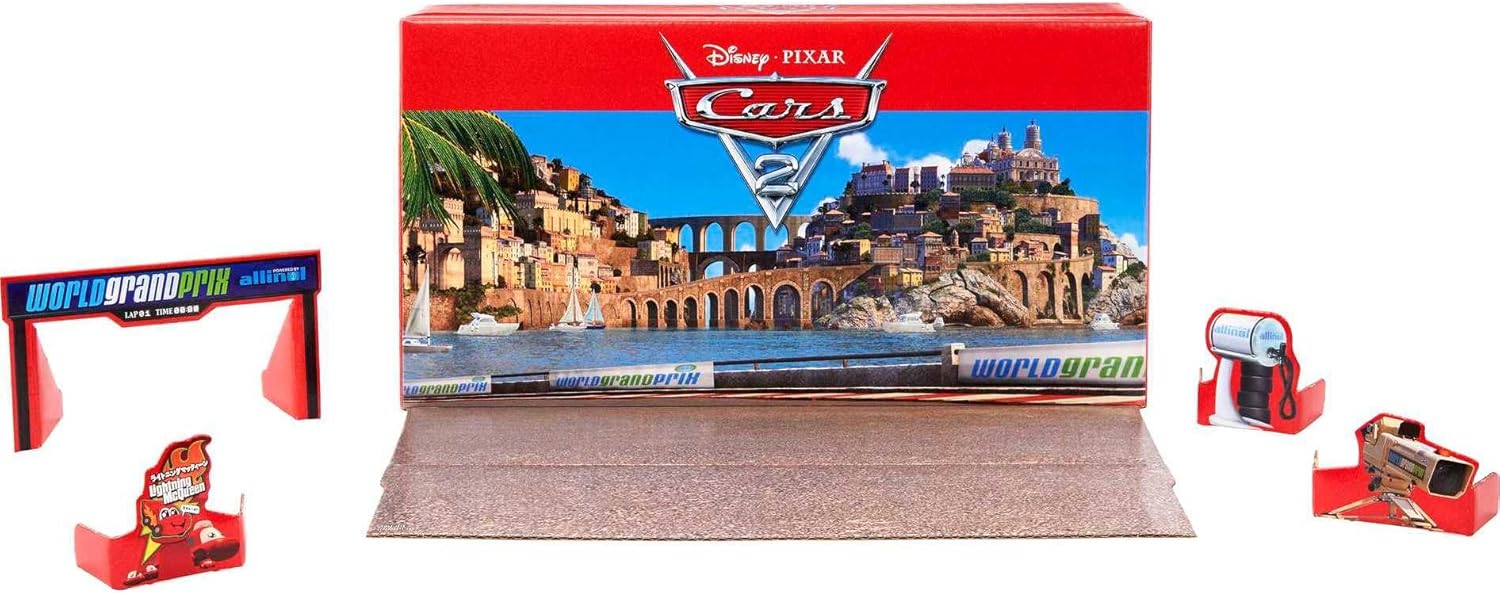 Mattel Disney and Pixar Cars Vehicle Set of 5 Collectible Character Toy Cars & Tool Cart, Inspired by World Grand Prix from Cars 2