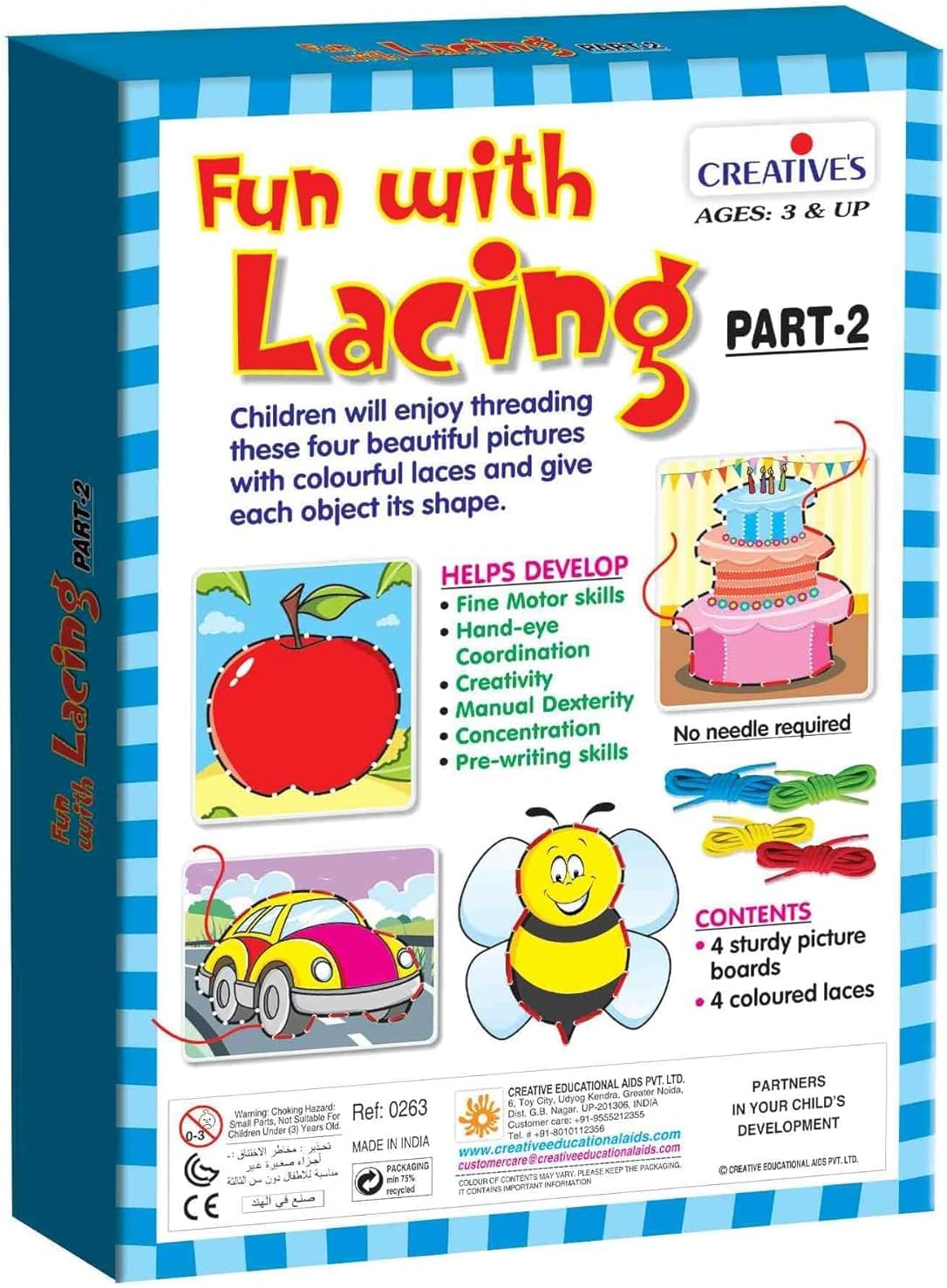 Creative's Fun With Lacing Part-2 - Craft for Kids, Paper Craft Kit, Early Learning Education - Pictures Board With Lacing Activity Game - Toys for Kids - Preschool & Home Learning for Ages 3 & Up