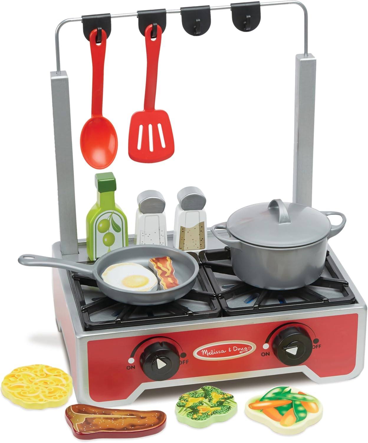 Melissa & Doug 17-Piece Deluxe Wooden Cooktop Set With Wooden Play Food, Durable Pot And Pan
