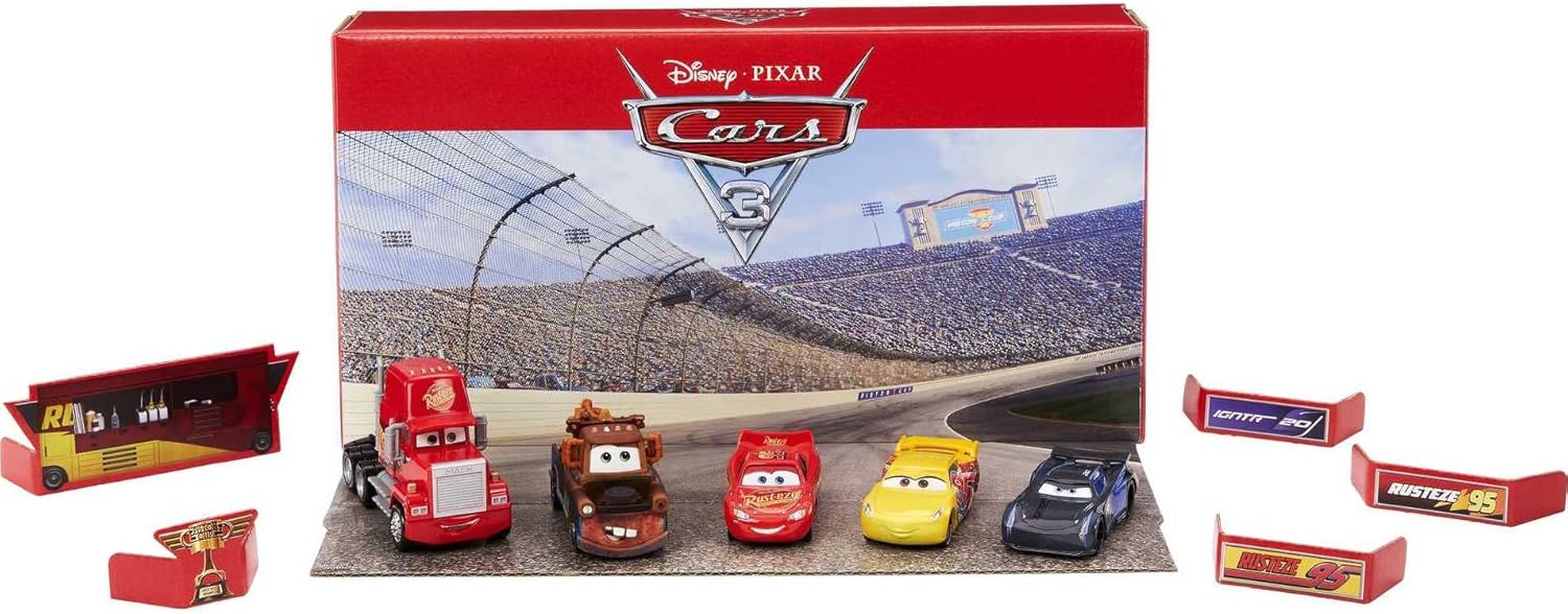 Mattel Disney and Pixar Cars Vehicle Set of 5 Collectible Character Toy Cars & Tool Cart, Inspired by World Grand Prix from Cars 2