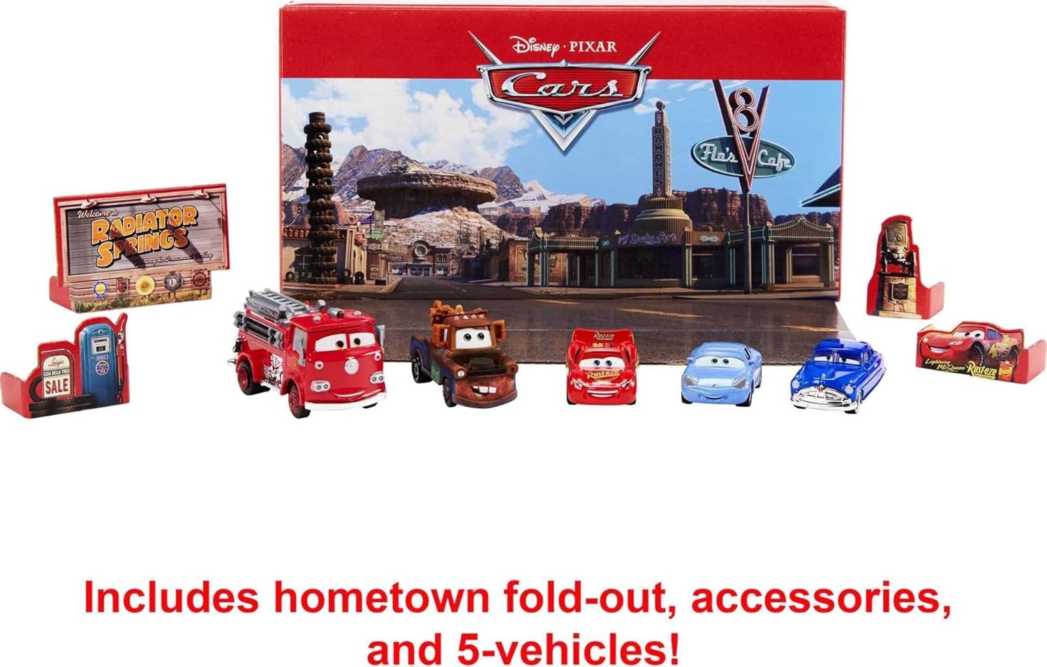 Mattel Disney and Pixar Cars Vehicle Set of 5 Collectible Character Toy Cars & Tool Cart, Inspired by World Grand Prix from Cars 2