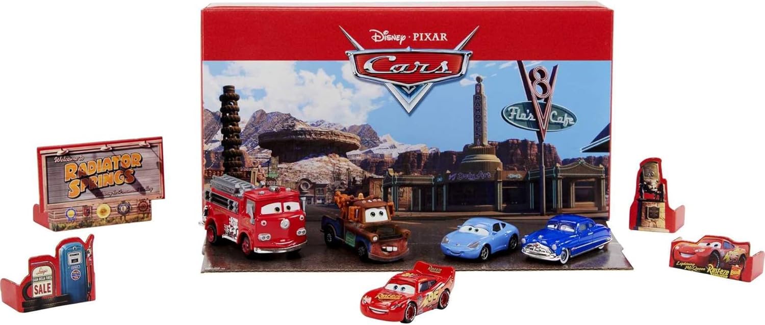 Mattel Disney and Pixar Cars Vehicle Set of 5 Collectible Character Toy Cars & Tool Cart, Inspired by World Grand Prix from Cars 2