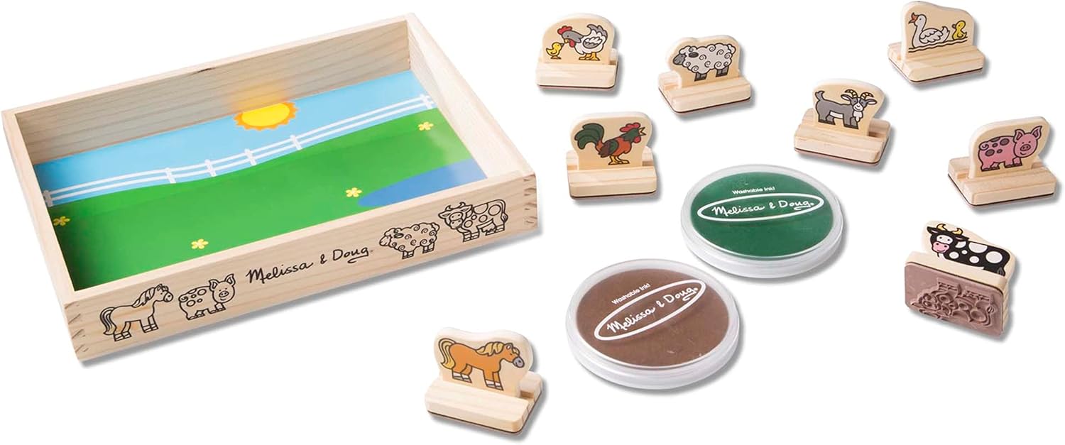 Melissa & Doug My First Wooden Stamp Set Farm Animals, Brown and Green, 2390, 1 ea