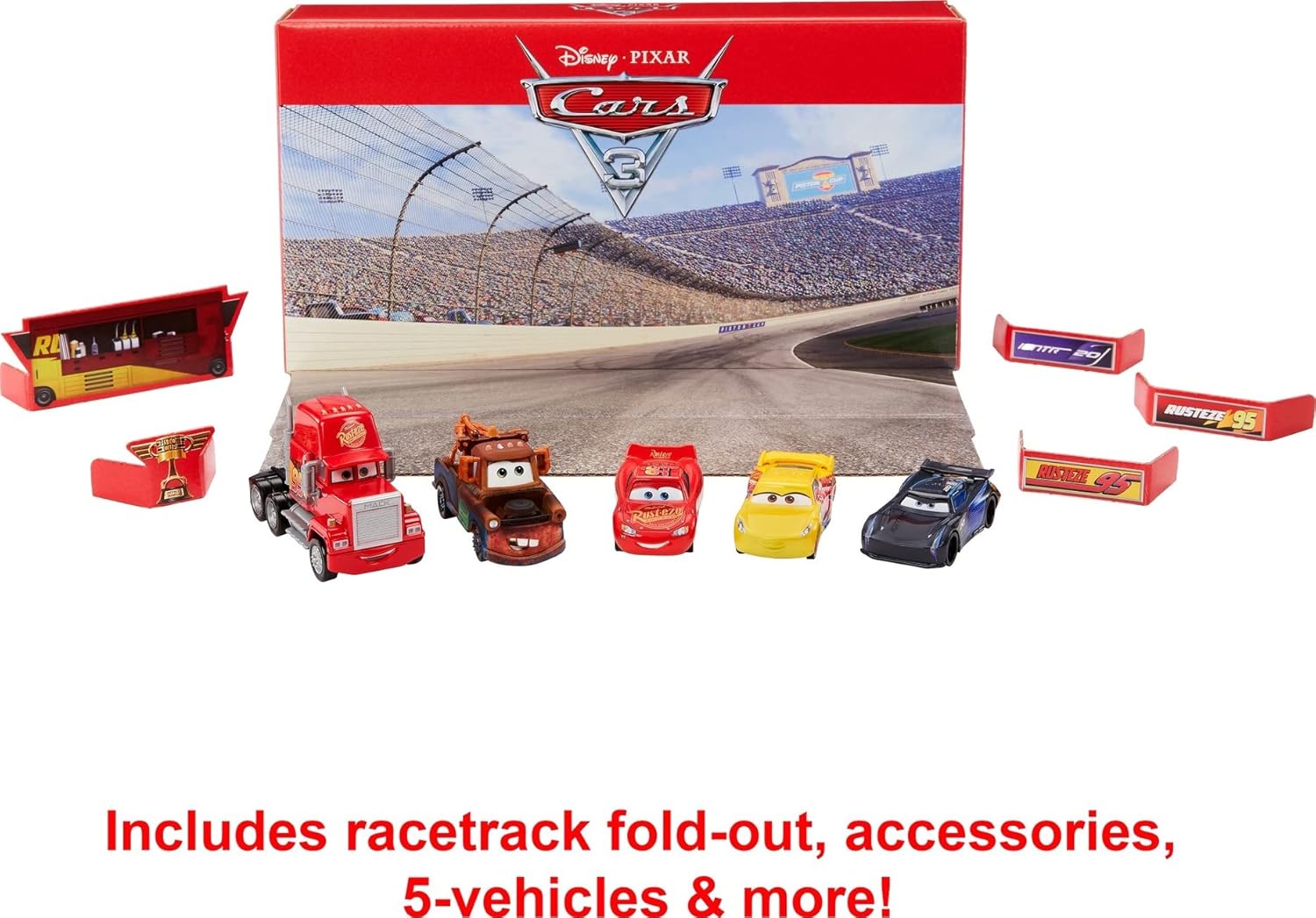 Mattel Disney and Pixar Cars Vehicle Set of 5 Collectible Character Toy Cars & Tool Cart, Inspired by World Grand Prix from Cars 2