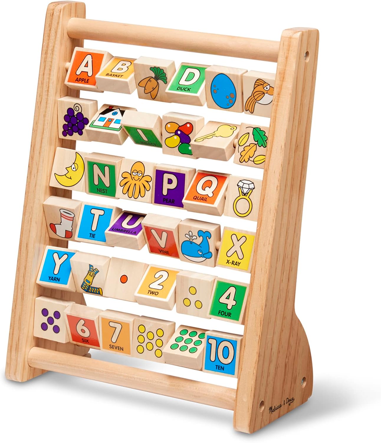 Melissa & Doug ABC 123 Abacus Classic Wooden Educational Toy With 36 Letter and Number Tiles, Multicolor, 1 ea