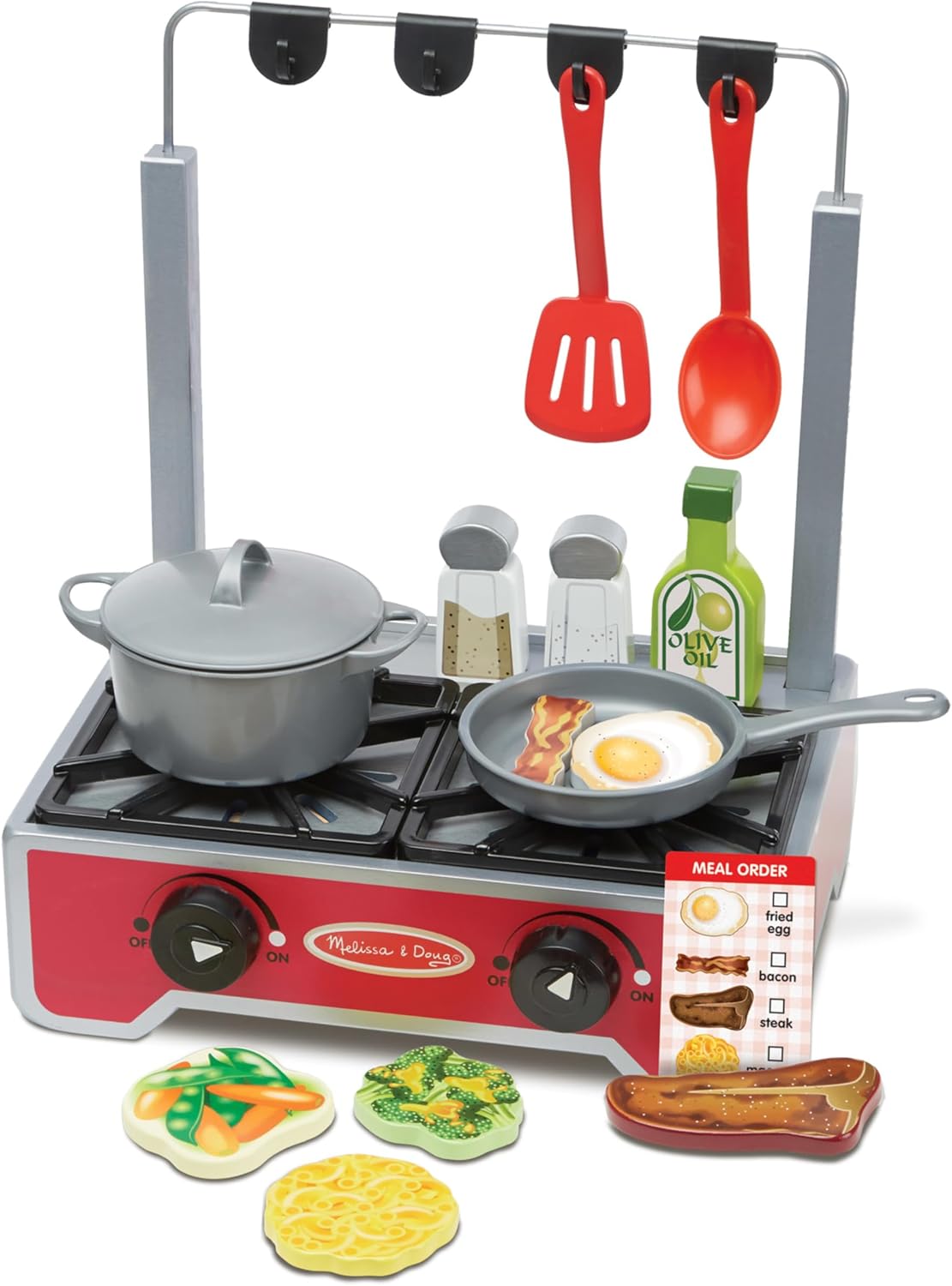Melissa & Doug 17-Piece Deluxe Wooden Cooktop Set With Wooden Play Food, Durable Pot And Pan
