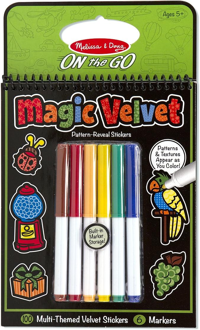 Melissa & Doug On the Go Magic Velvet Pattern-Reveal Sticker Book - 100+ Stickers, 6 Markers