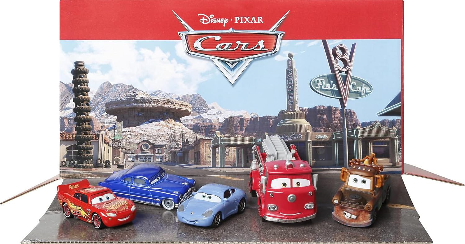 Mattel Disney and Pixar Cars Vehicle Set of 5 Collectible Character Toy Cars & Tool Cart, Inspired by World Grand Prix from Cars 2