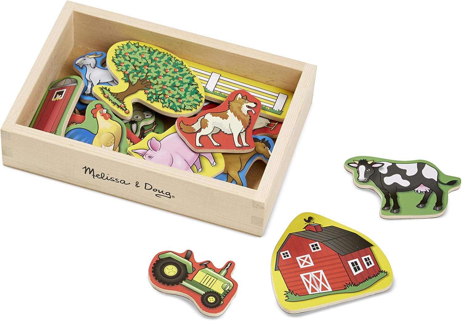 Melissa & Doug 20 Wooden Farm Magnets in a Box - Cute Barnyard Animal Fridge, Refrigerator Magnets For Toddlers Ages 2+