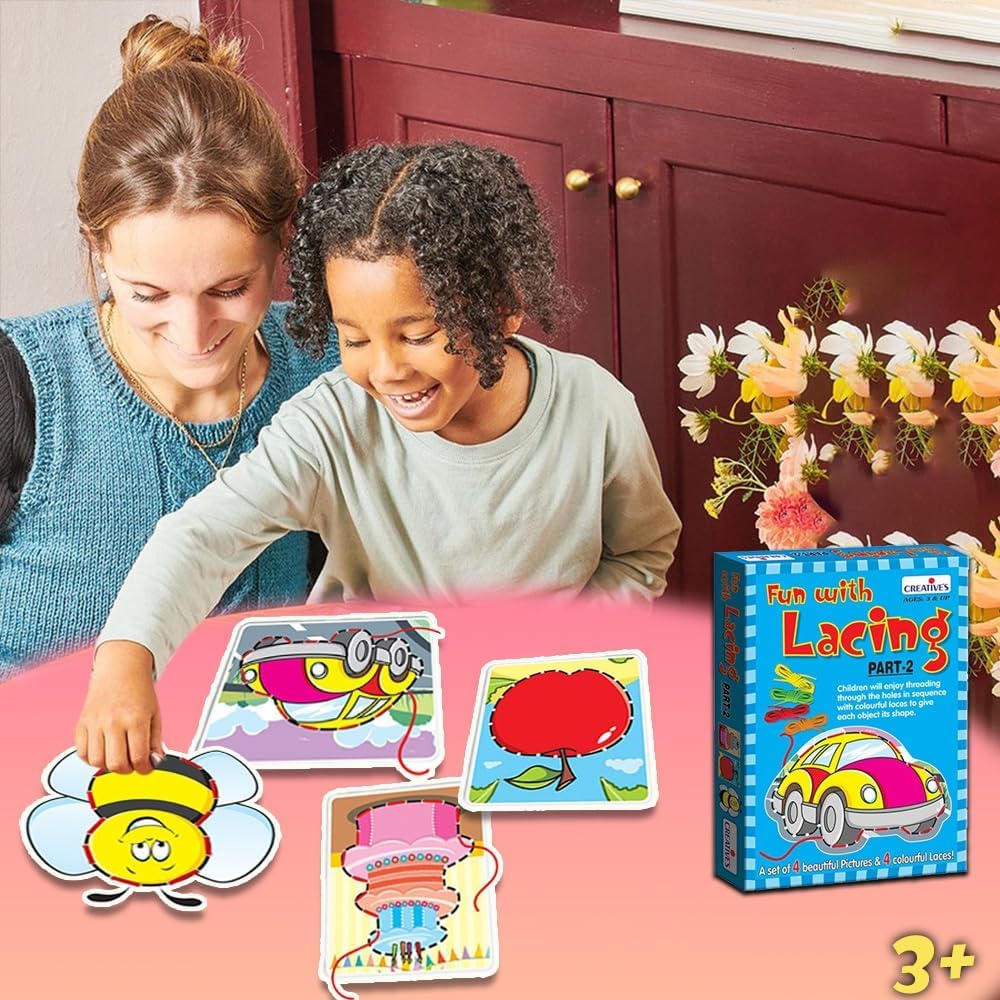 Creative's Fun With Lacing Part-2 - Craft for Kids, Paper Craft Kit, Early Learning Education - Pictures Board With Lacing Activity Game - Toys for Kids - Preschool & Home Learning for Ages 3 & Up