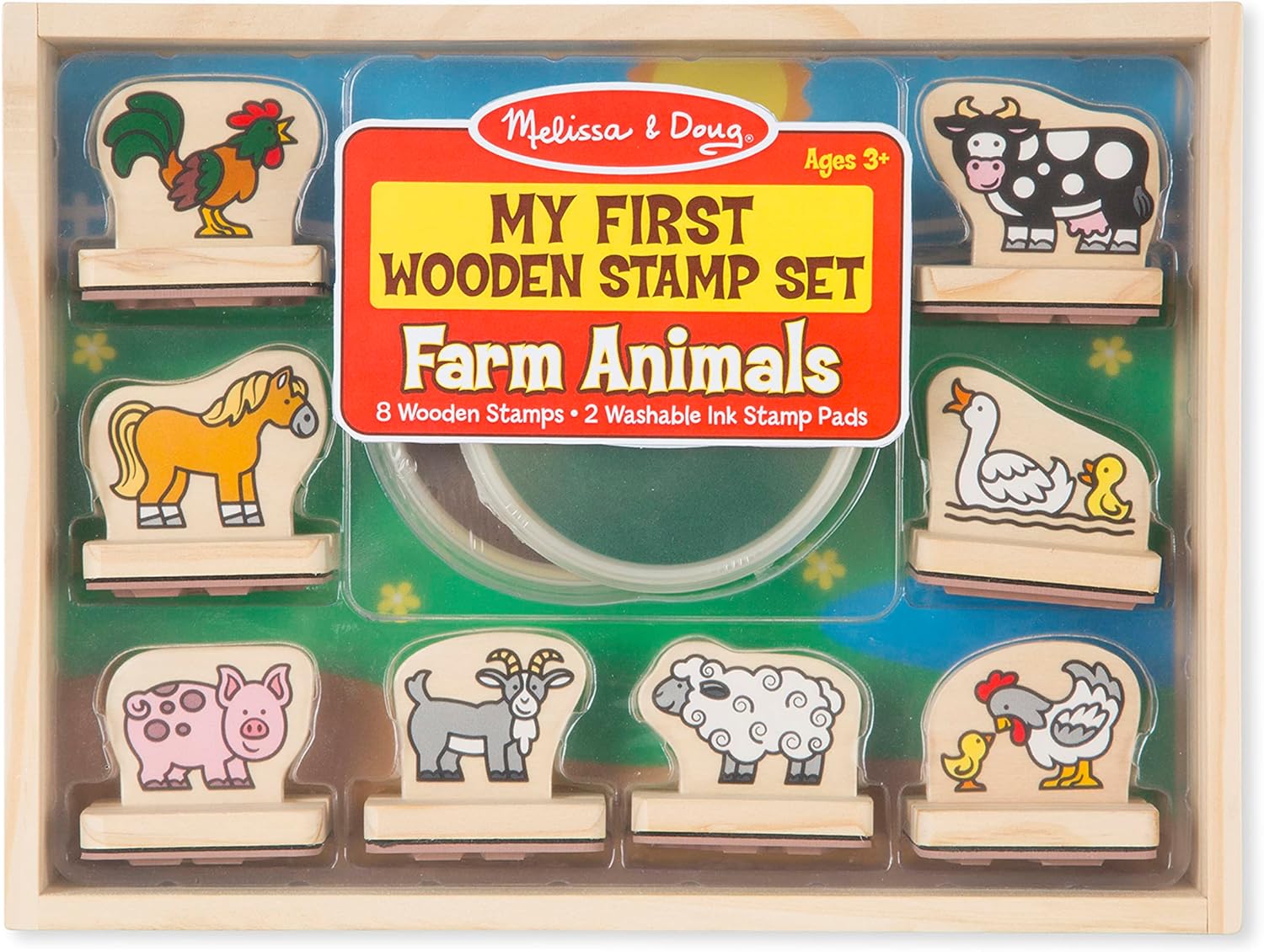 Melissa & Doug My First Wooden Stamp Set Farm Animals, Brown and Green, 2390, 1 ea