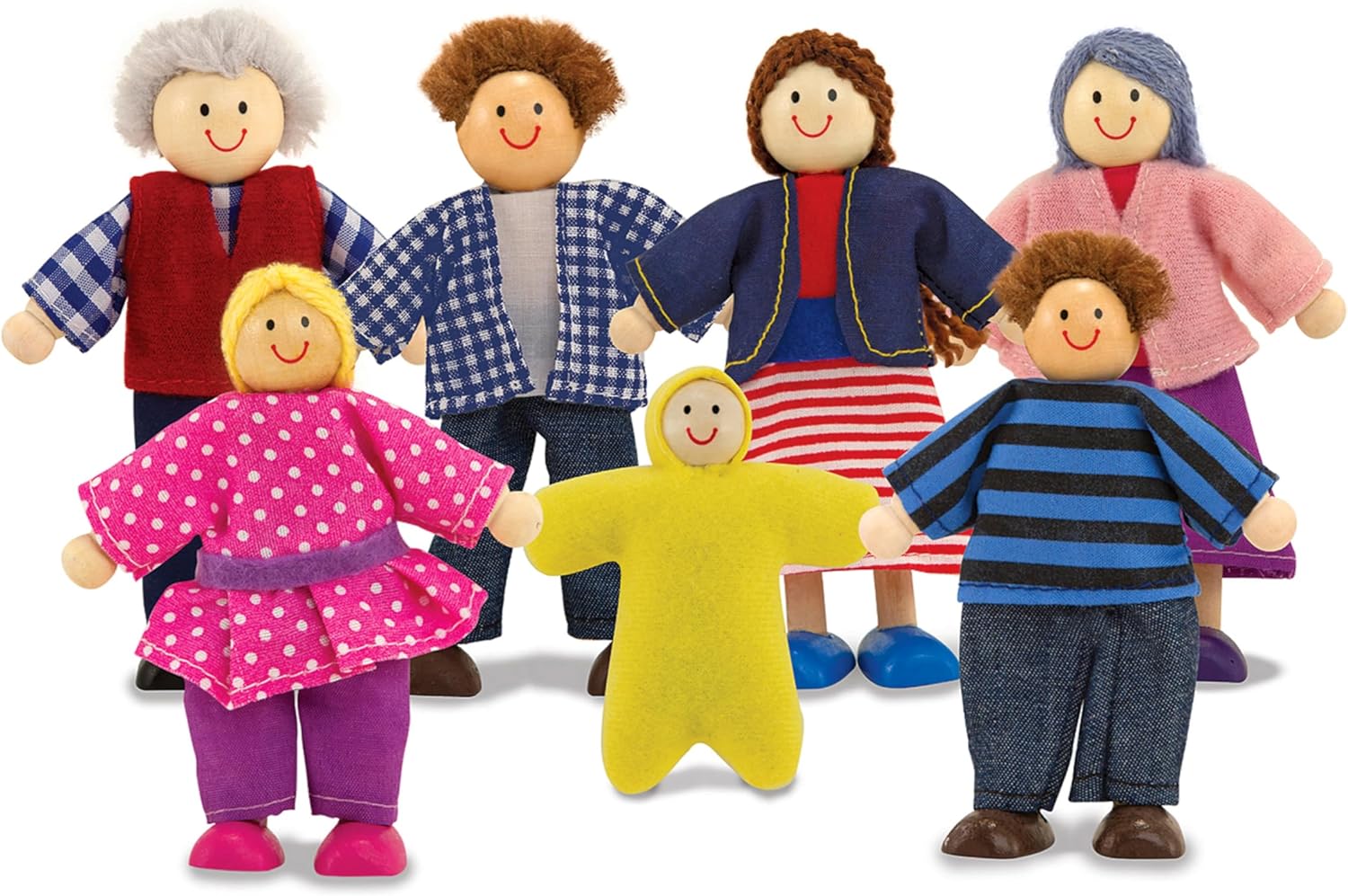 Melissa & Doug 7-Piece Poseable Wooden Doll Family for Dollhouse (2-4 inches each)