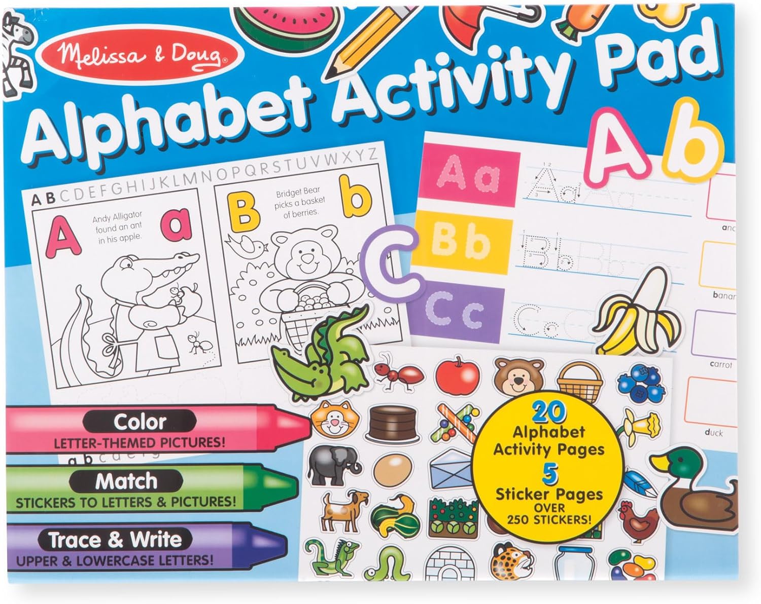 Melissa & Doug Alphabet Activity Sticker Pad for Coloring, Letters 250+ Stickers, Multi, 1 ea