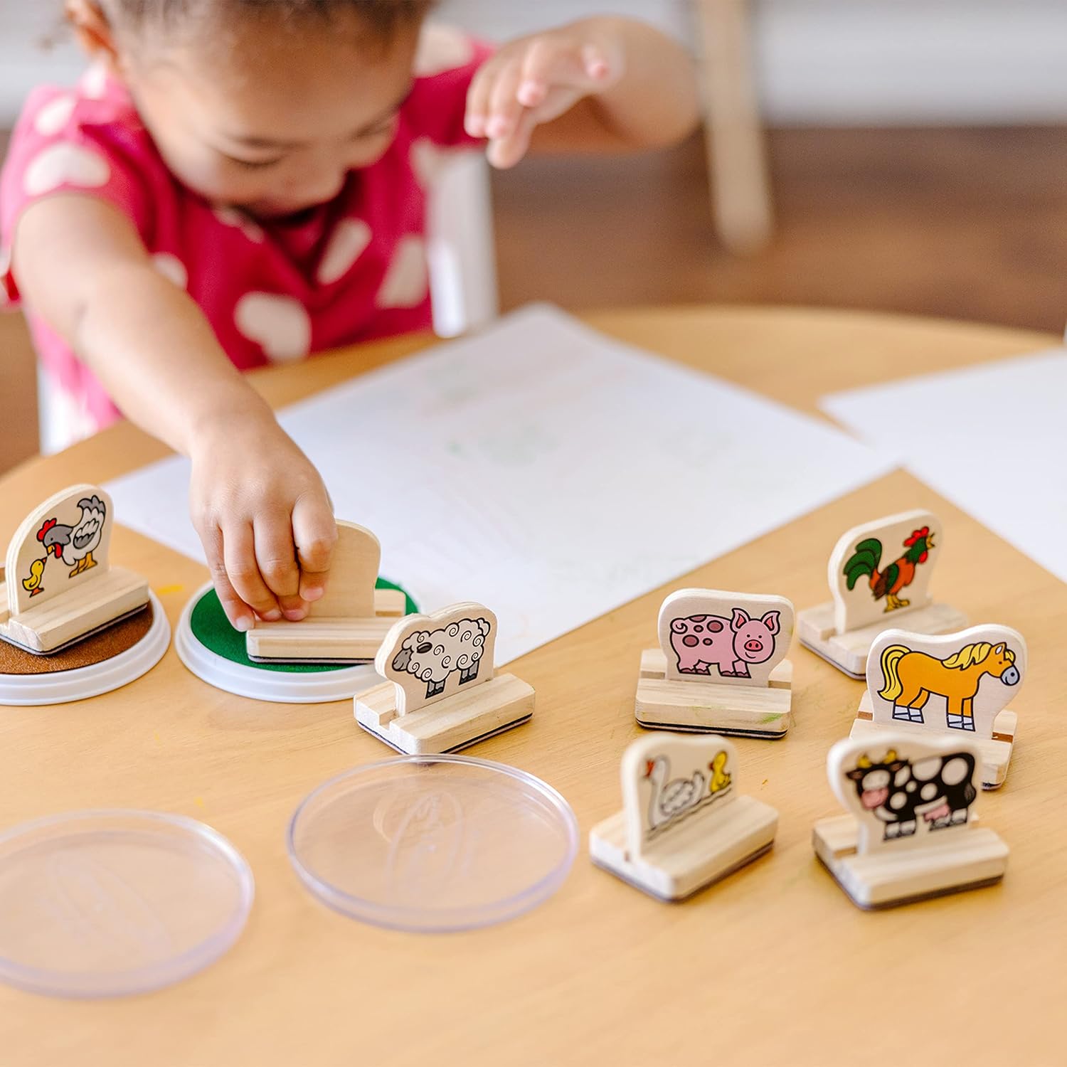 Melissa & Doug My First Wooden Stamp Set Farm Animals, Brown and Green, 2390, 1 ea