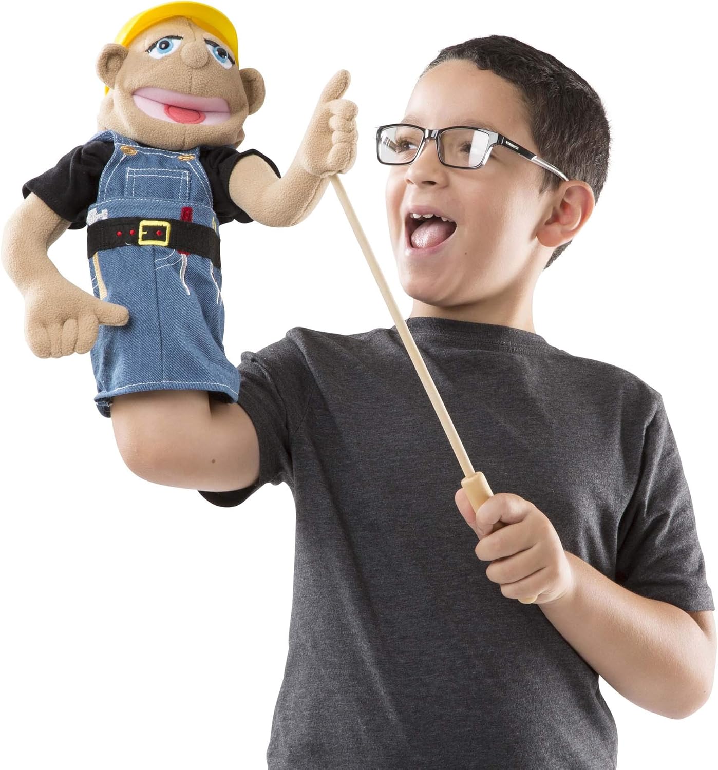 Melissa & Doug Construction Worker Puppet With Detachable Wooden Rod for Animated Gestures