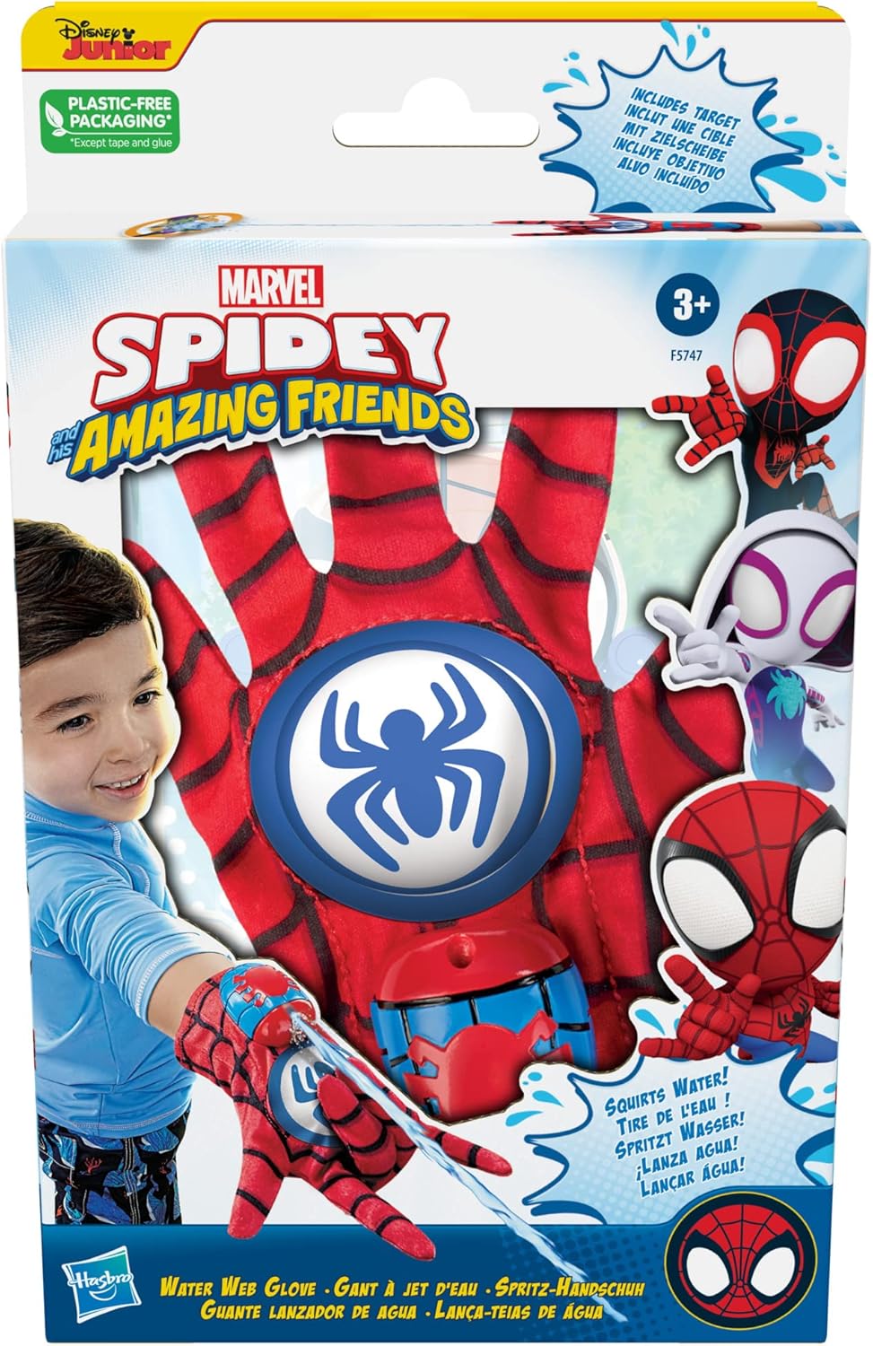 Marvel Spidey and His Amazing Friends Spidey Water Web Glove, Preschool Water Toy with Green Goblin Target for Kids Ages 3 and Up