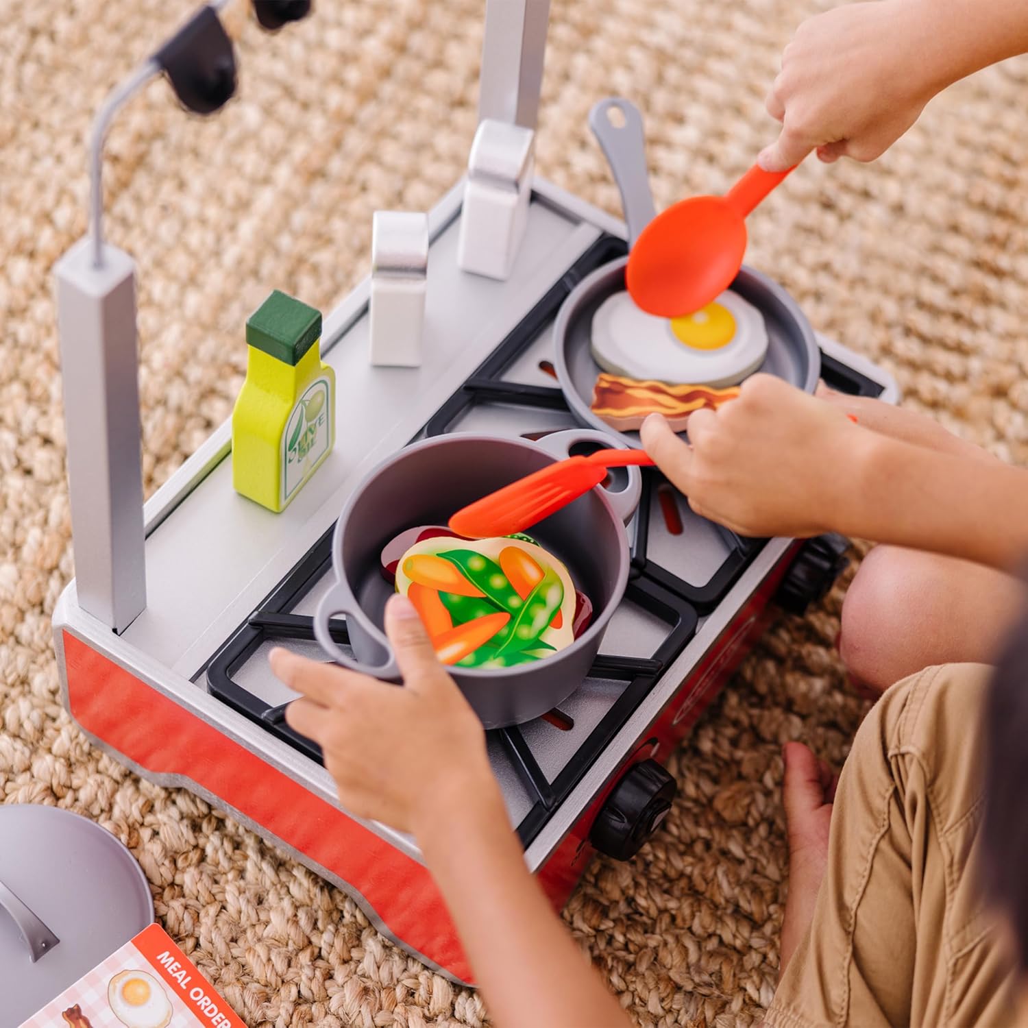 Melissa & Doug 17-Piece Deluxe Wooden Cooktop Set With Wooden Play Food, Durable Pot And Pan