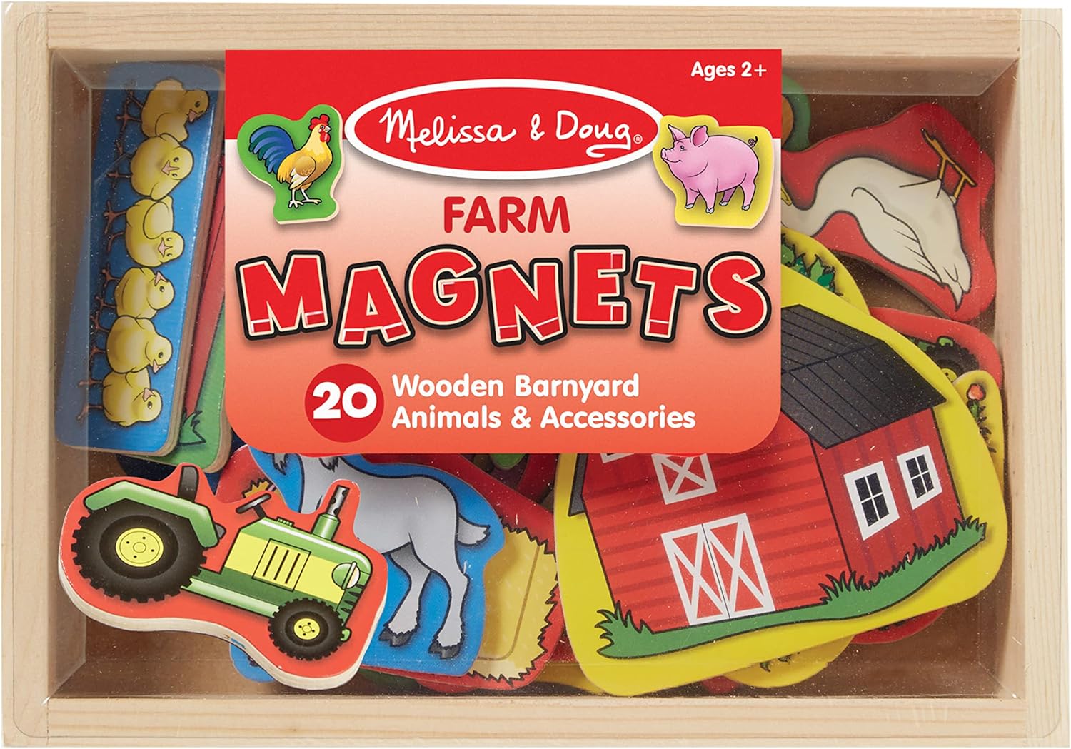 Melissa & Doug 20 Wooden Farm Magnets in a Box - Cute Barnyard Animal Fridge, Refrigerator Magnets For Toddlers Ages 2+
