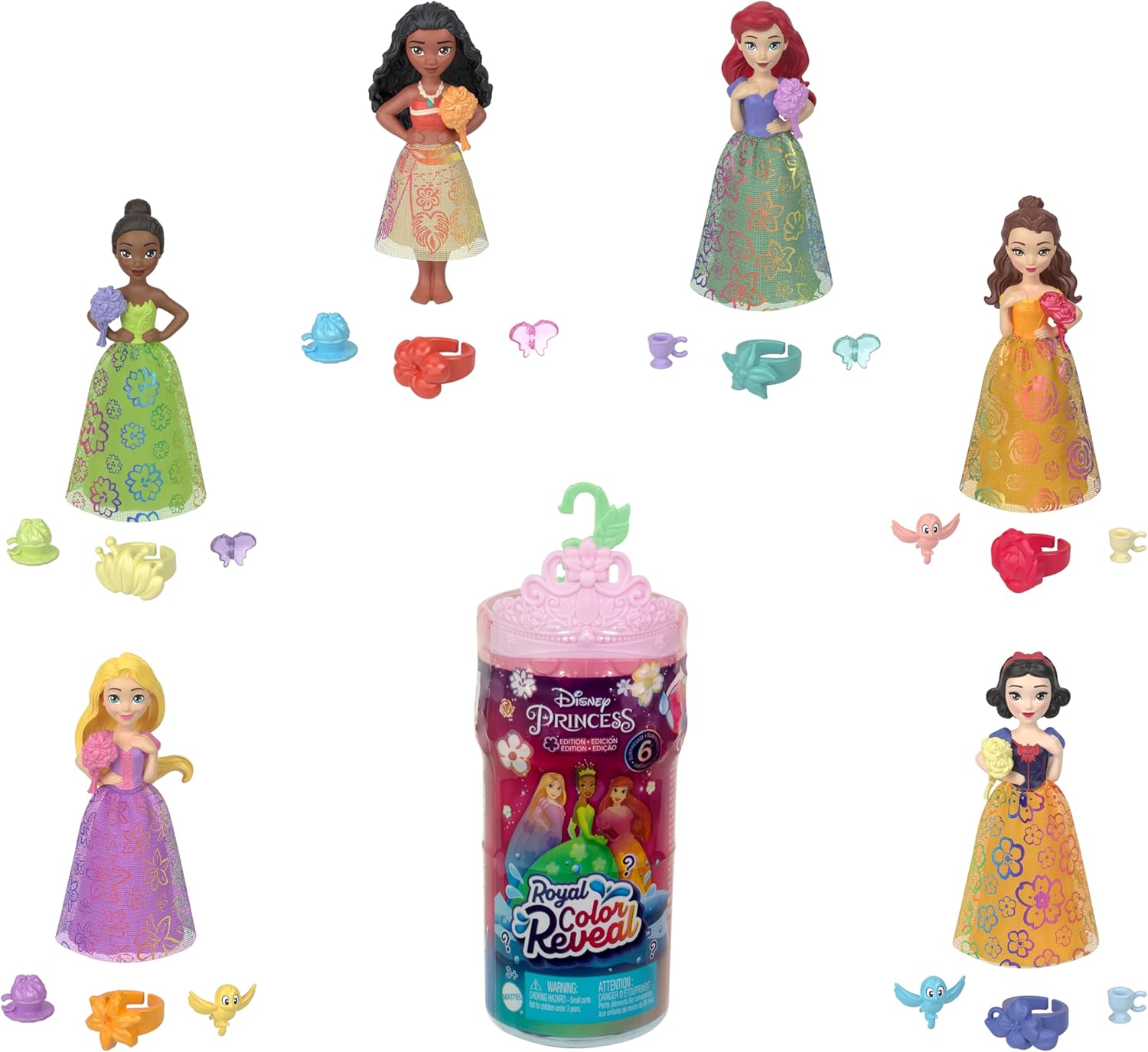 Mattel Disney Princess Royal Color Reveal Small Doll with 6 Surprises