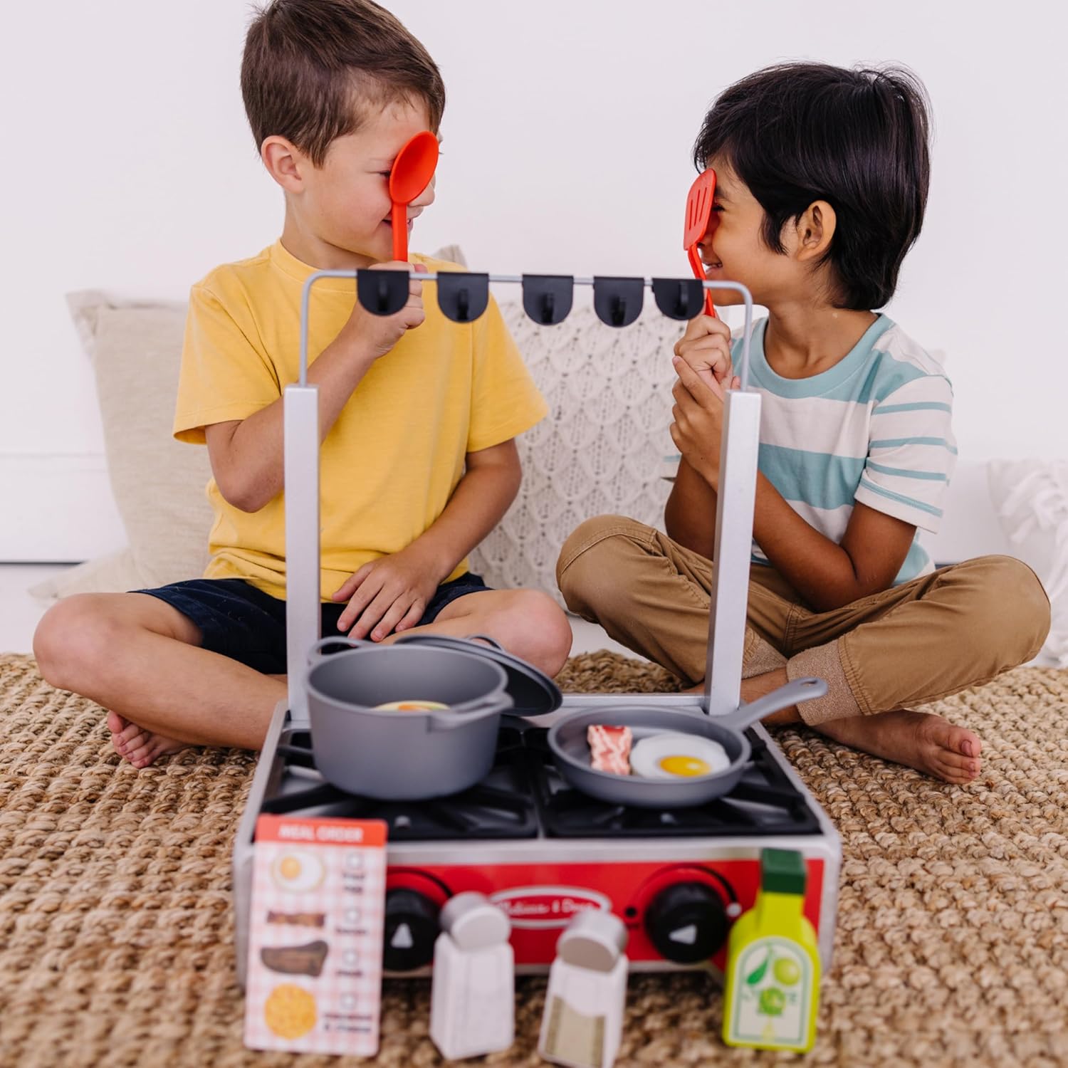 Melissa & Doug 17-Piece Deluxe Wooden Cooktop Set With Wooden Play Food, Durable Pot And Pan
