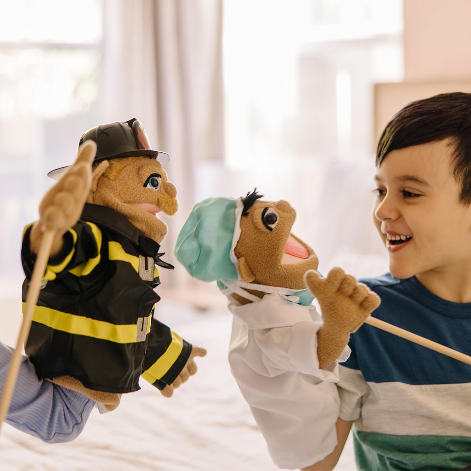 Melissa & Doug Firefighter Puppet (Walter Blaze) with Detachable Wooden Rod