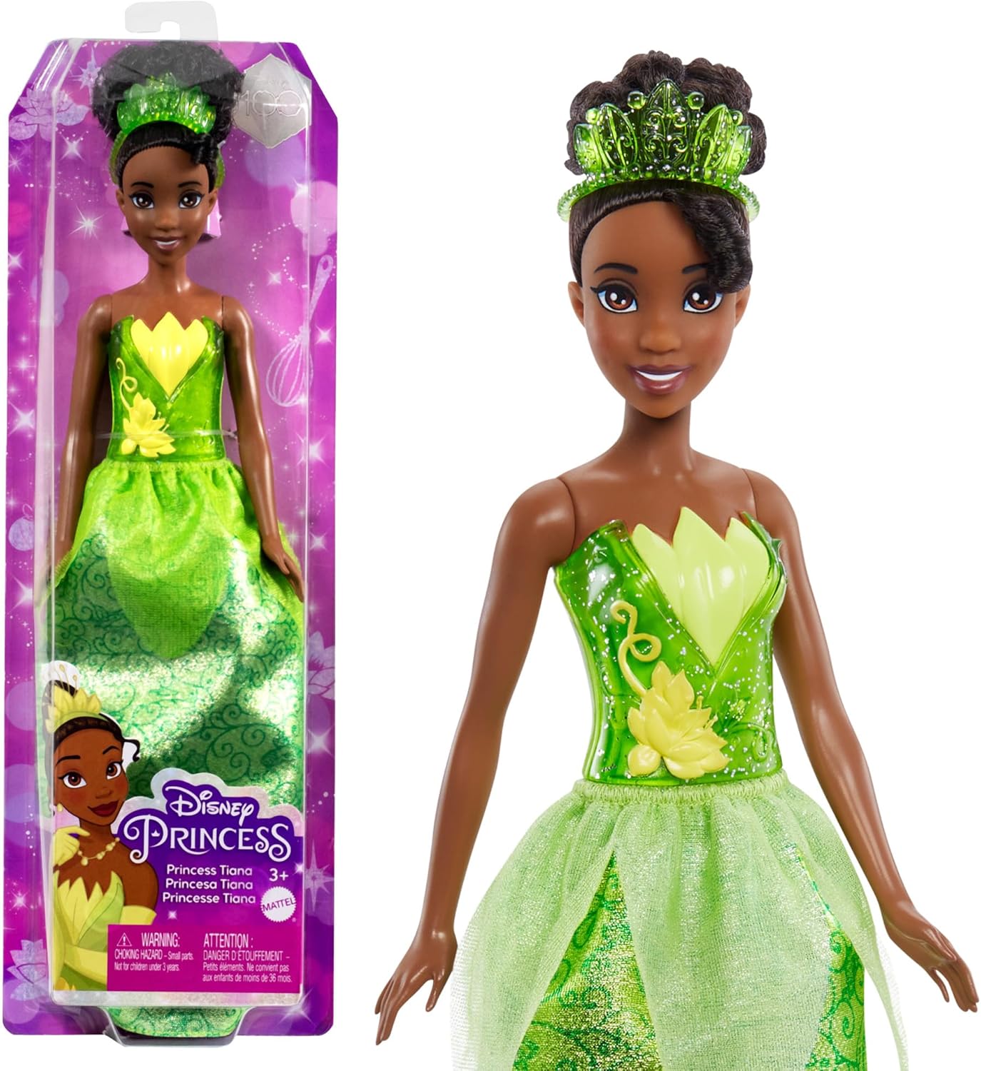 Mattel Disney Princess Tiana Doll in Sparkling Fashion with Removable Skirt, Tiara and Shoes, Posable & Collectible, Inspired by Movie