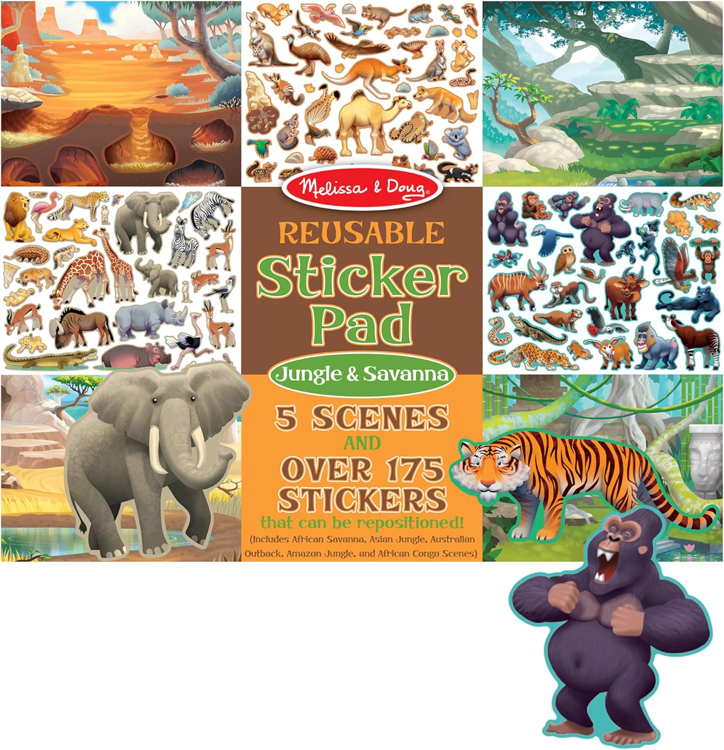 Melissa & Doug Reusable Sticker Pad: Jungle and Savanna - 175+ Stickers, 5 Scenes