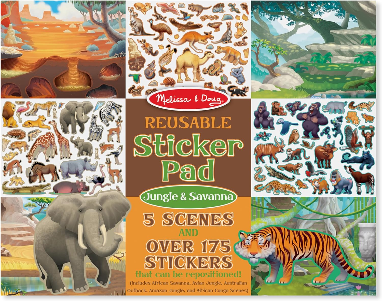 Melissa & Doug Reusable Sticker Pad: Jungle and Savanna - 175+ Stickers, 5 Scenes