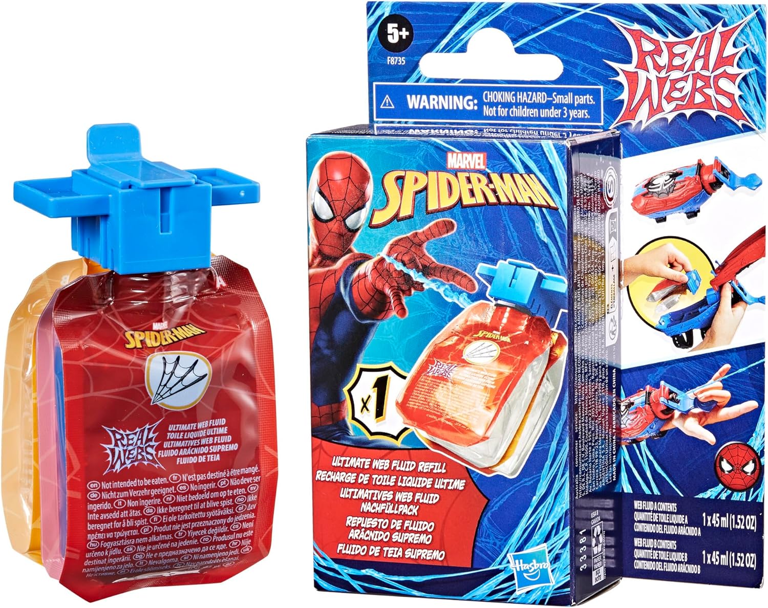 Marvel Spider-Man Real Webs Ultimate Web Fluid Refill for the Ultimate Web Blaster Role Play Web Shooter, Super Hero Toys for kids, Ages 5+