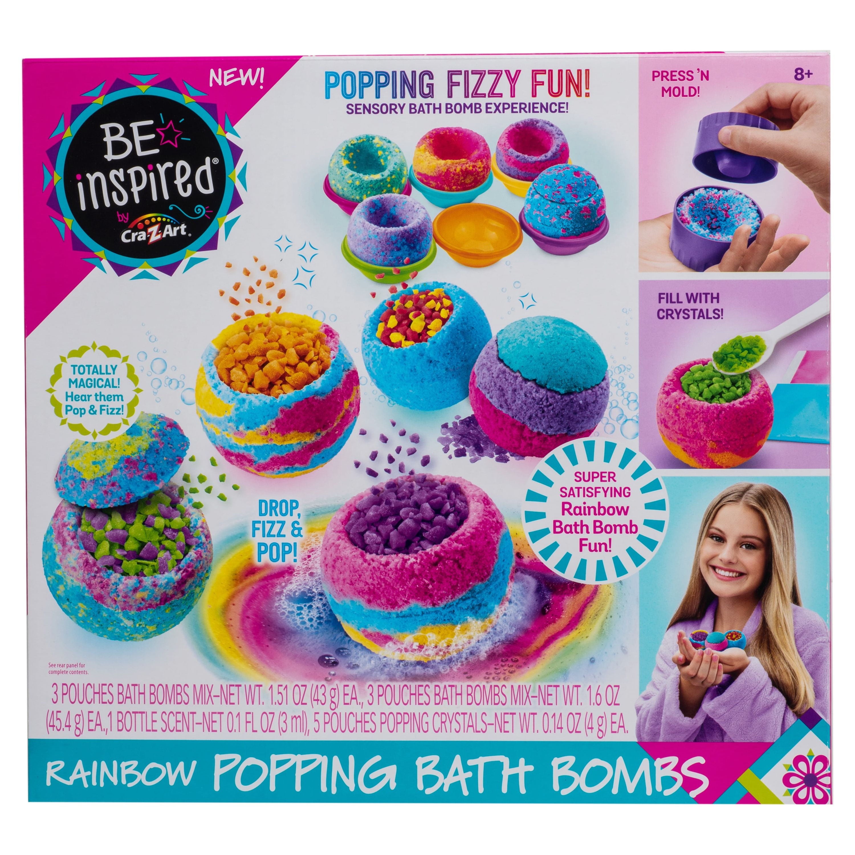 Cra-Z-Art Be Inspired Multicolor Rainbow Bath Bomb Craft Kit, Unisex Child Ages 8 and up