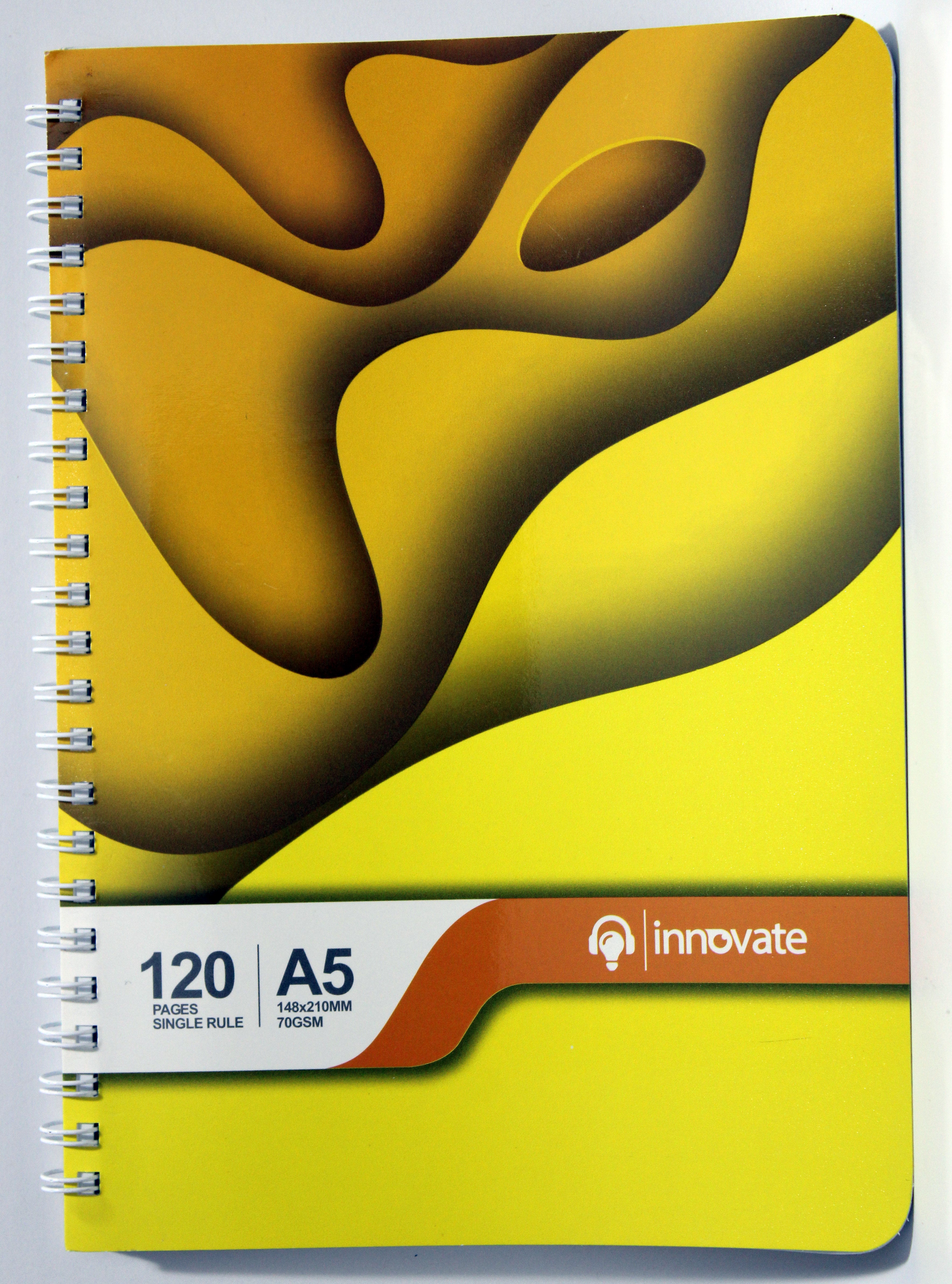 Innovate A5 Spiral Notebook, 120 Single Ruled Pages, 70GSM, Abstract Wave Design, Purple, 14.8 x 21 cm