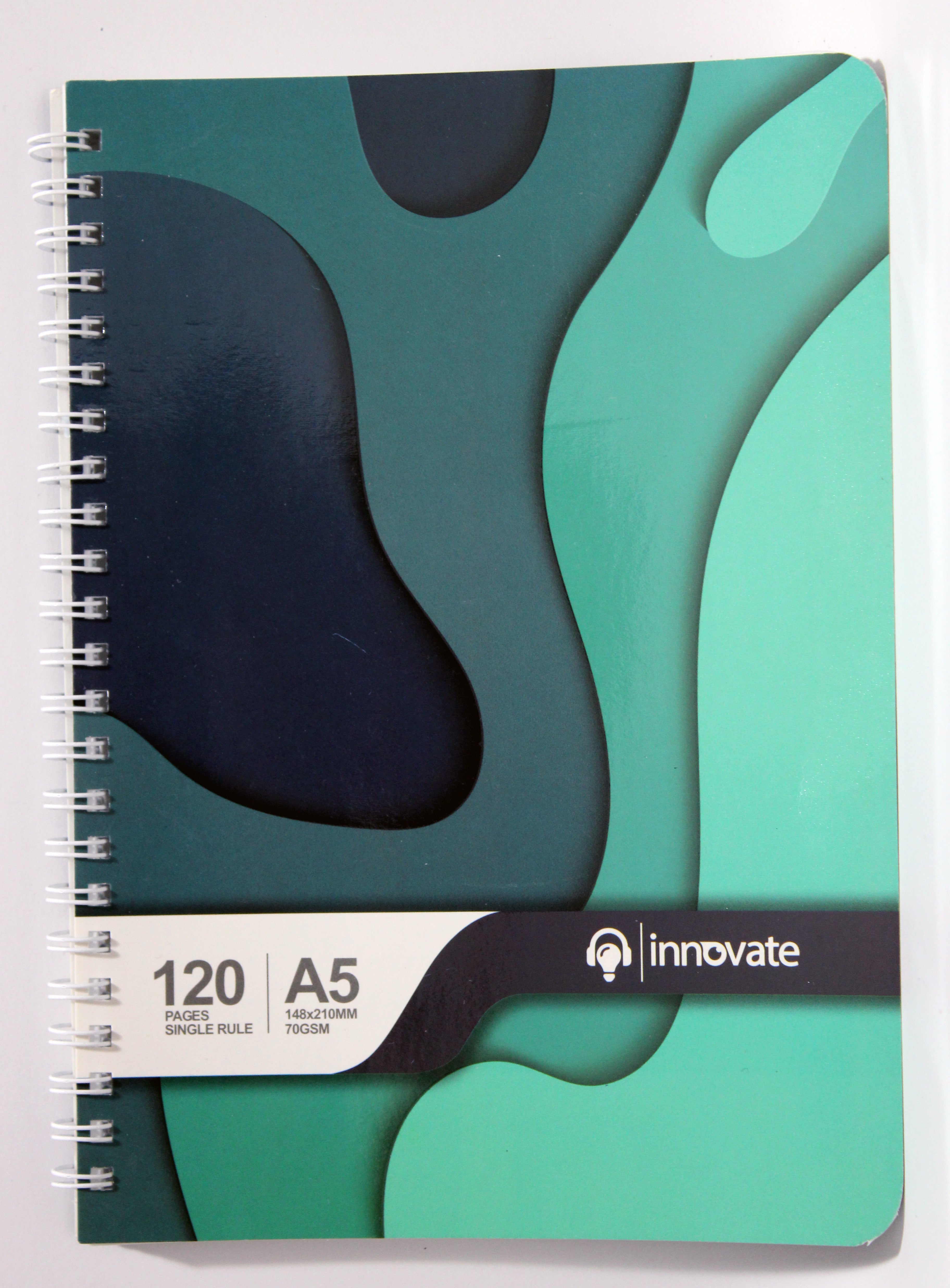 Innovate A5 Spiral Notebook, 120 Single Ruled Pages, 70GSM, Abstract Wave Design, Purple, 14.8 x 21 cm