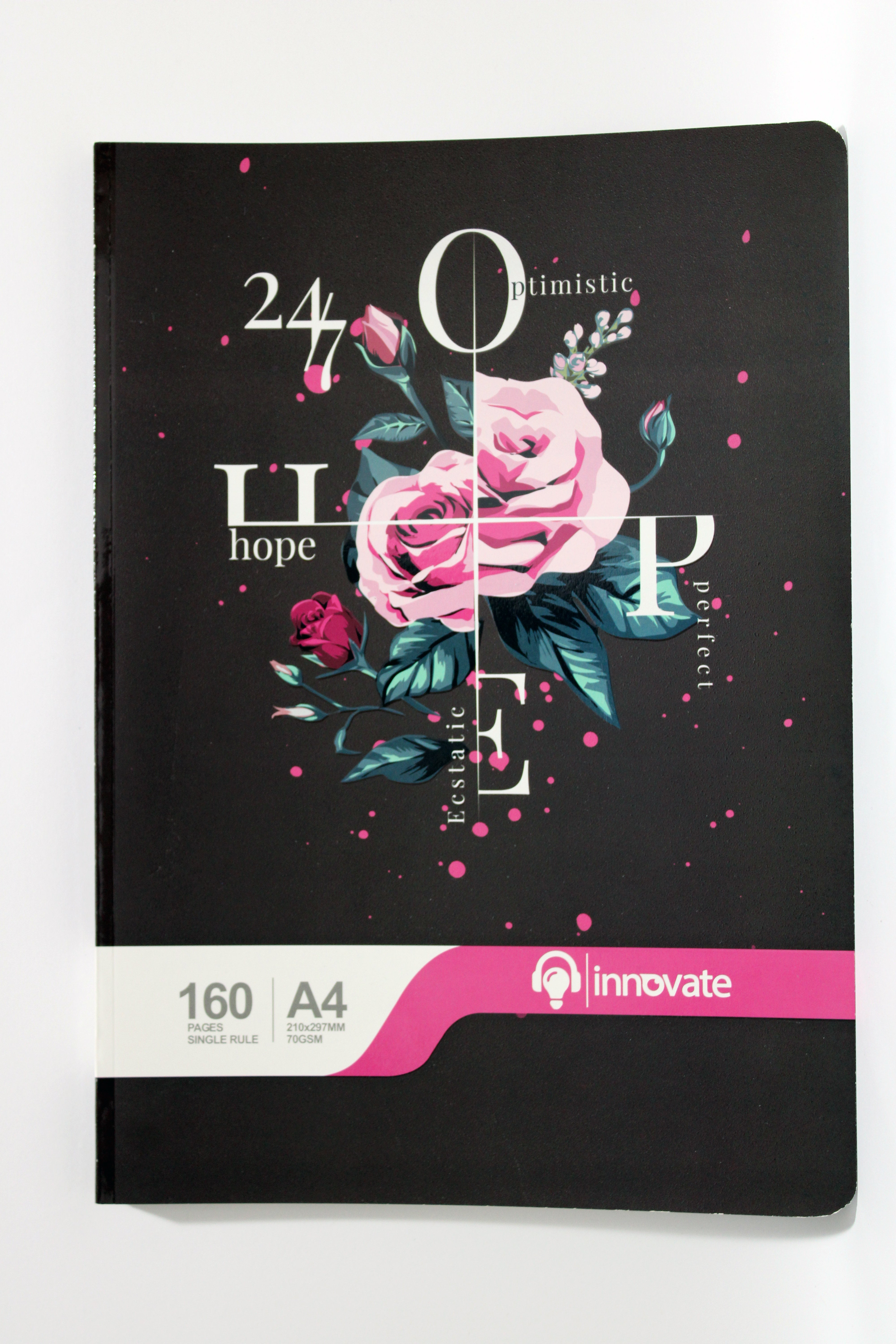 Innovate A4 Notebook, 160 Pages, Single Rule, 210x297mm, 70GSM, Artistic Cover Design