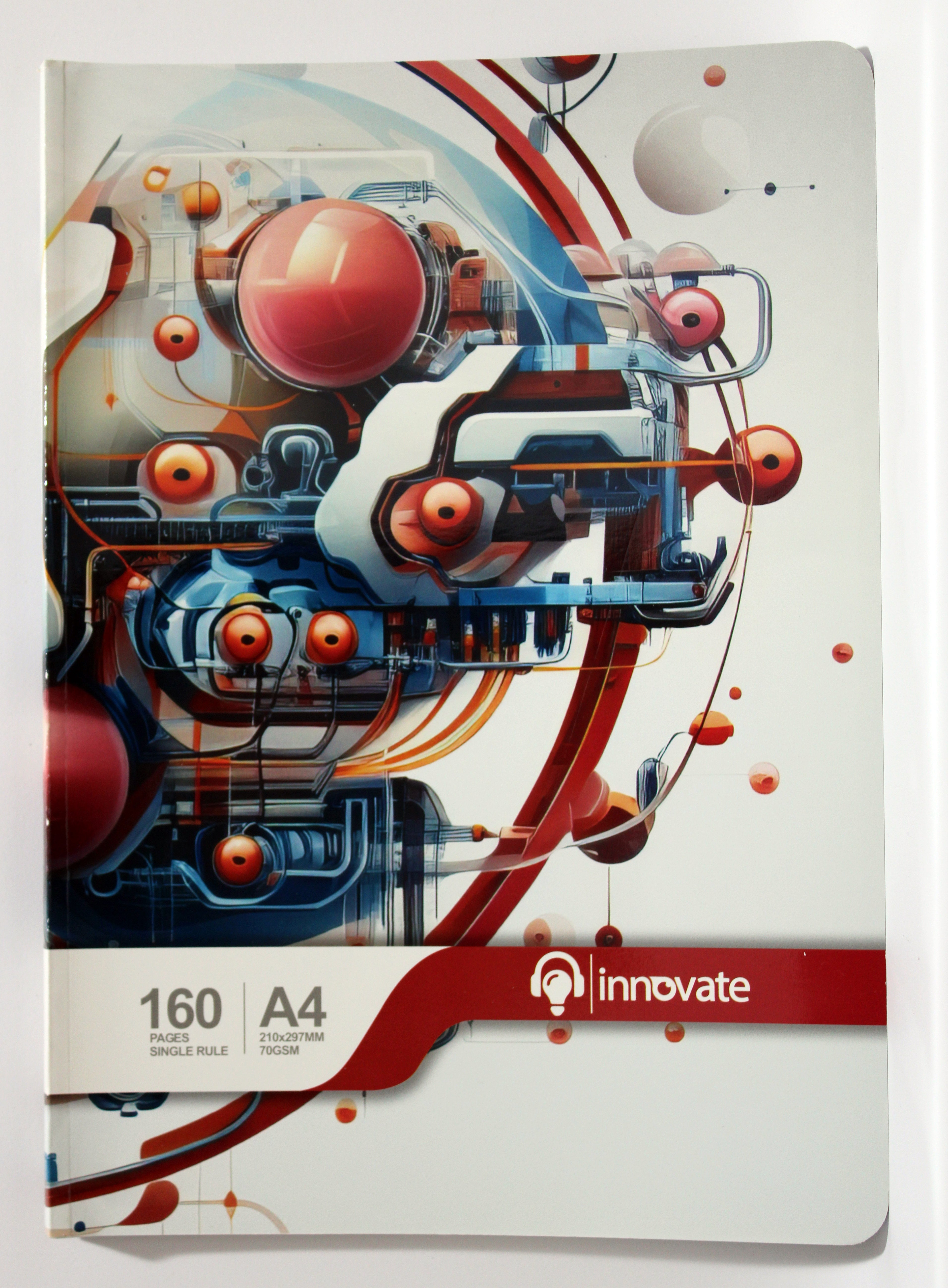Innovate A4 Notebook, 160 Pages, Single Rule, 210x297mm, 70GSM, Artistic Cover Design