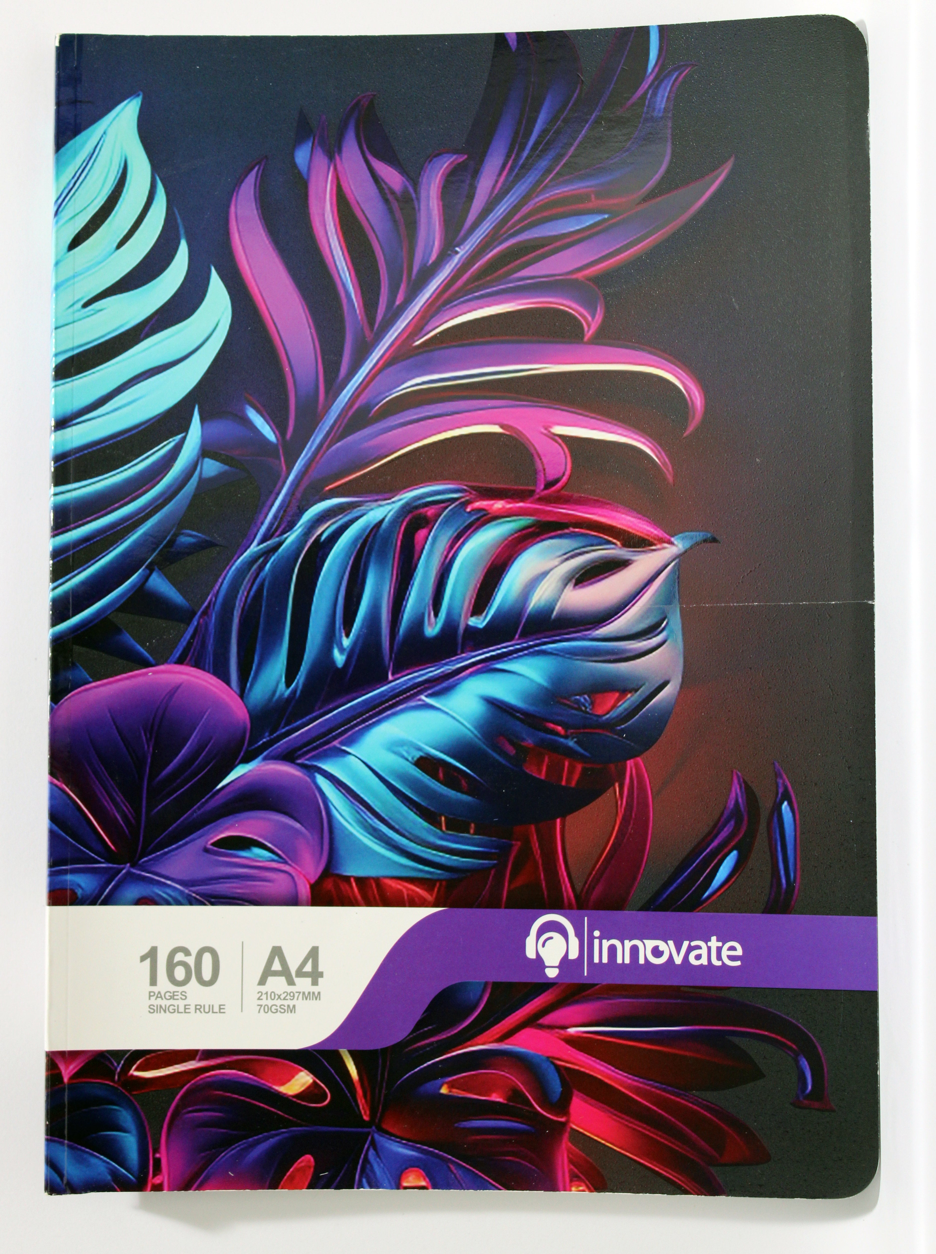 Innovate A4 Notebook, 160 Pages, Single Rule, 210x297mm, 70GSM, Artistic Cover Design