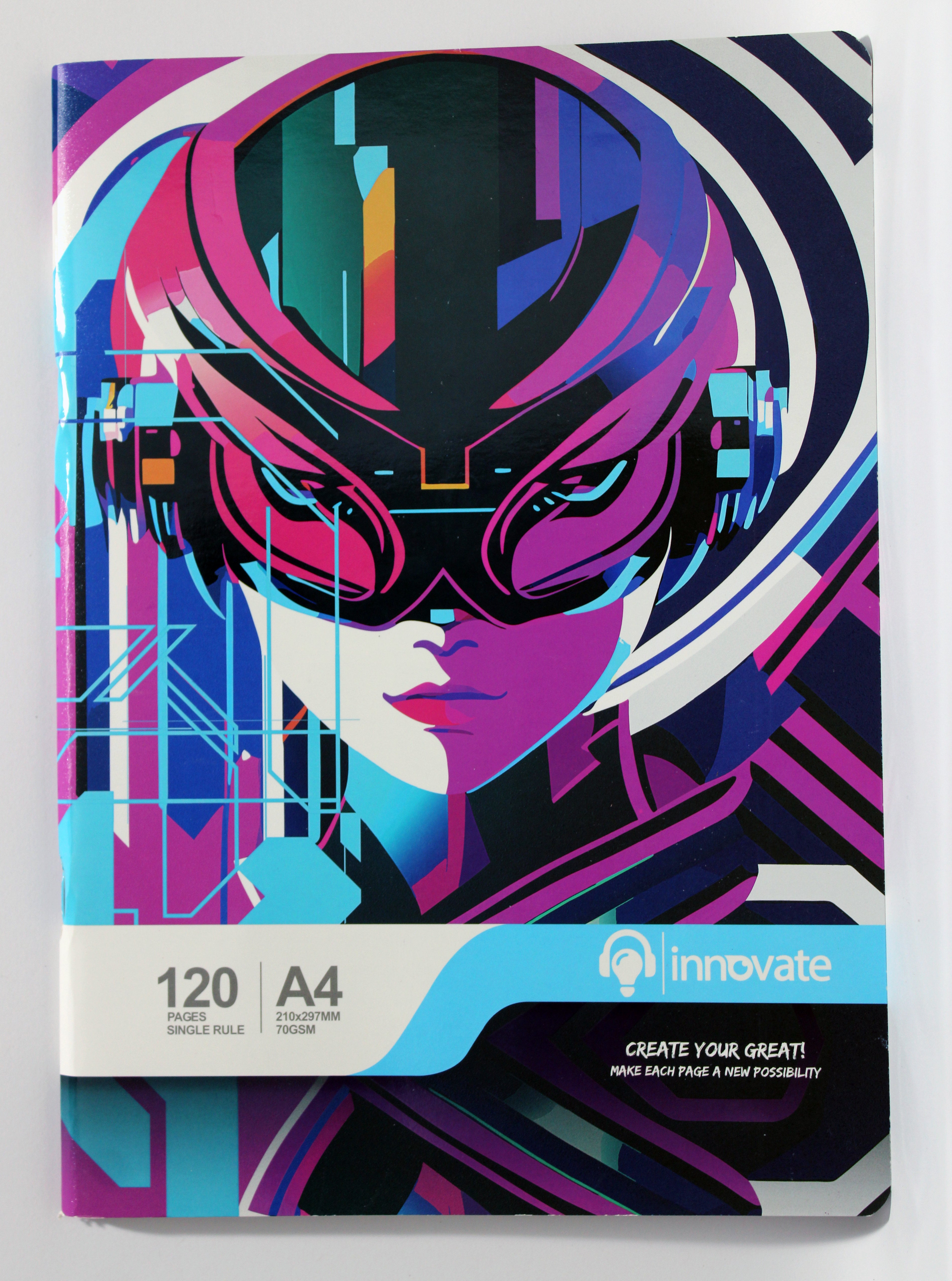 Innovate A4 Notebook – 120 Pages, Single Rule, 70 GSM (Assorted Designs)