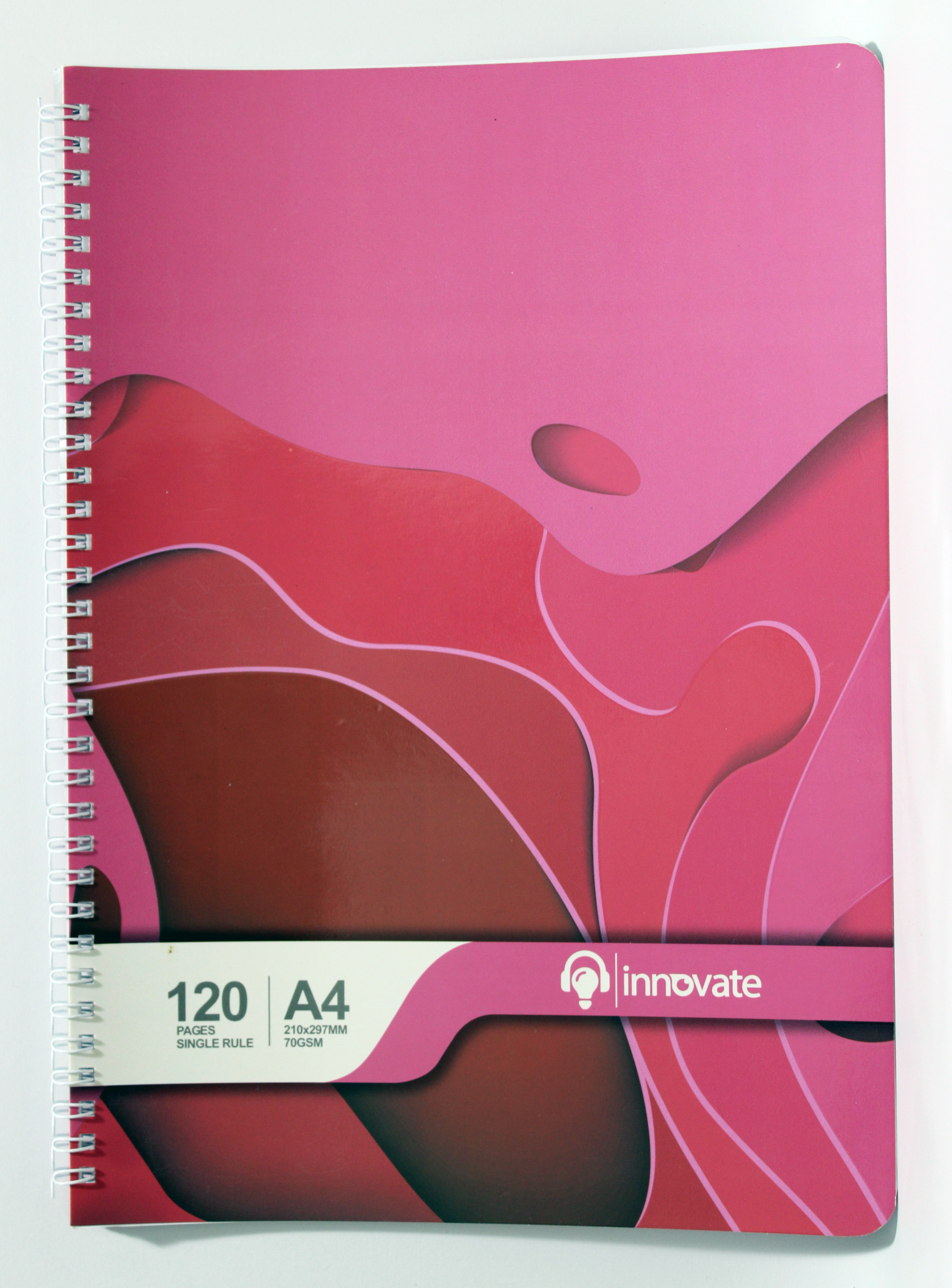 Innovate A5 Spiral Notebook, 120 Single Ruled Pages, 70GSM, Abstract Wave Design, Purple, 14.8 x 21 cm
