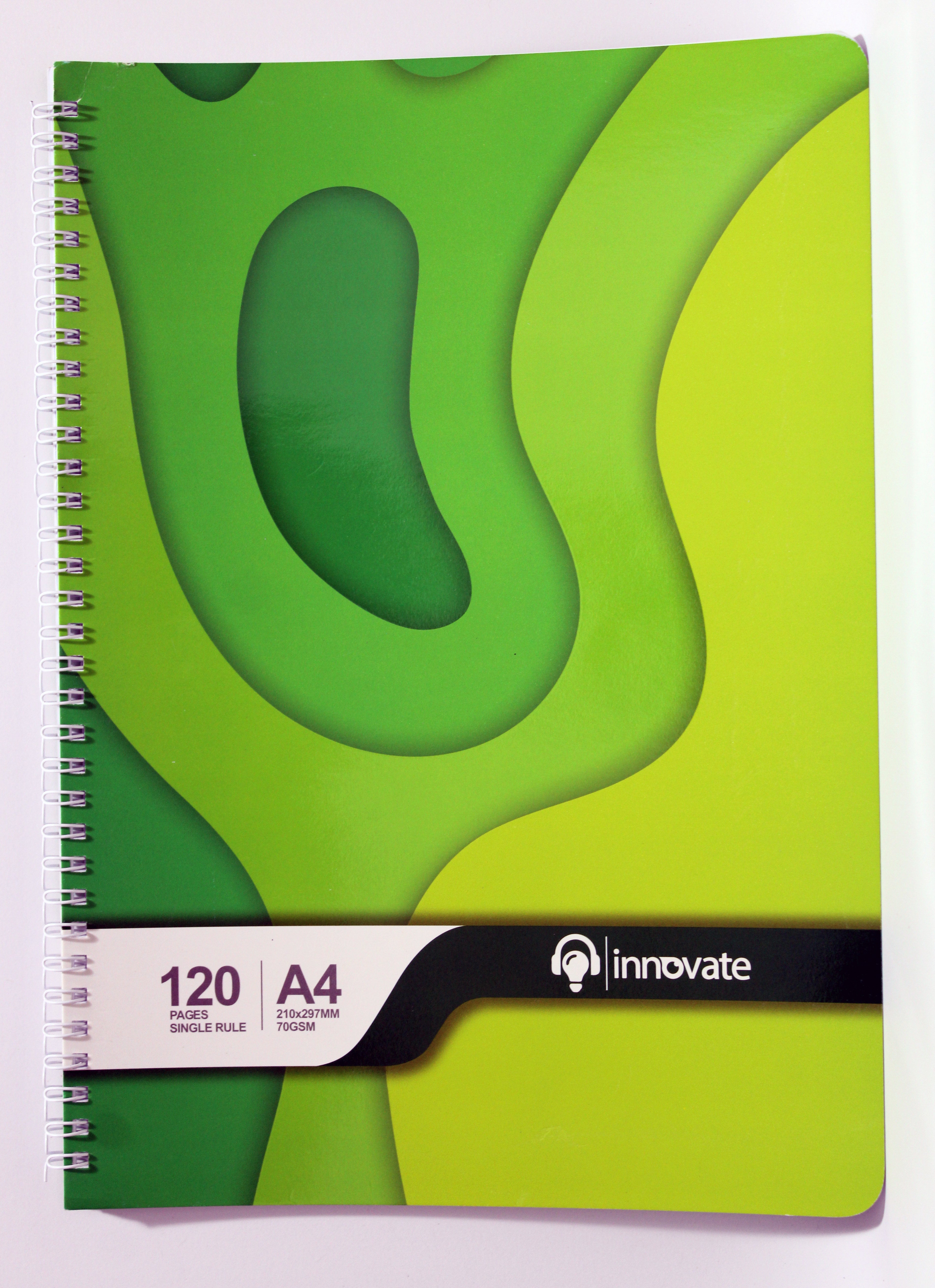 Innovate A5 Spiral Notebook, 120 Single Ruled Pages, 70GSM, Abstract Wave Design, Purple, 14.8 x 21 cm