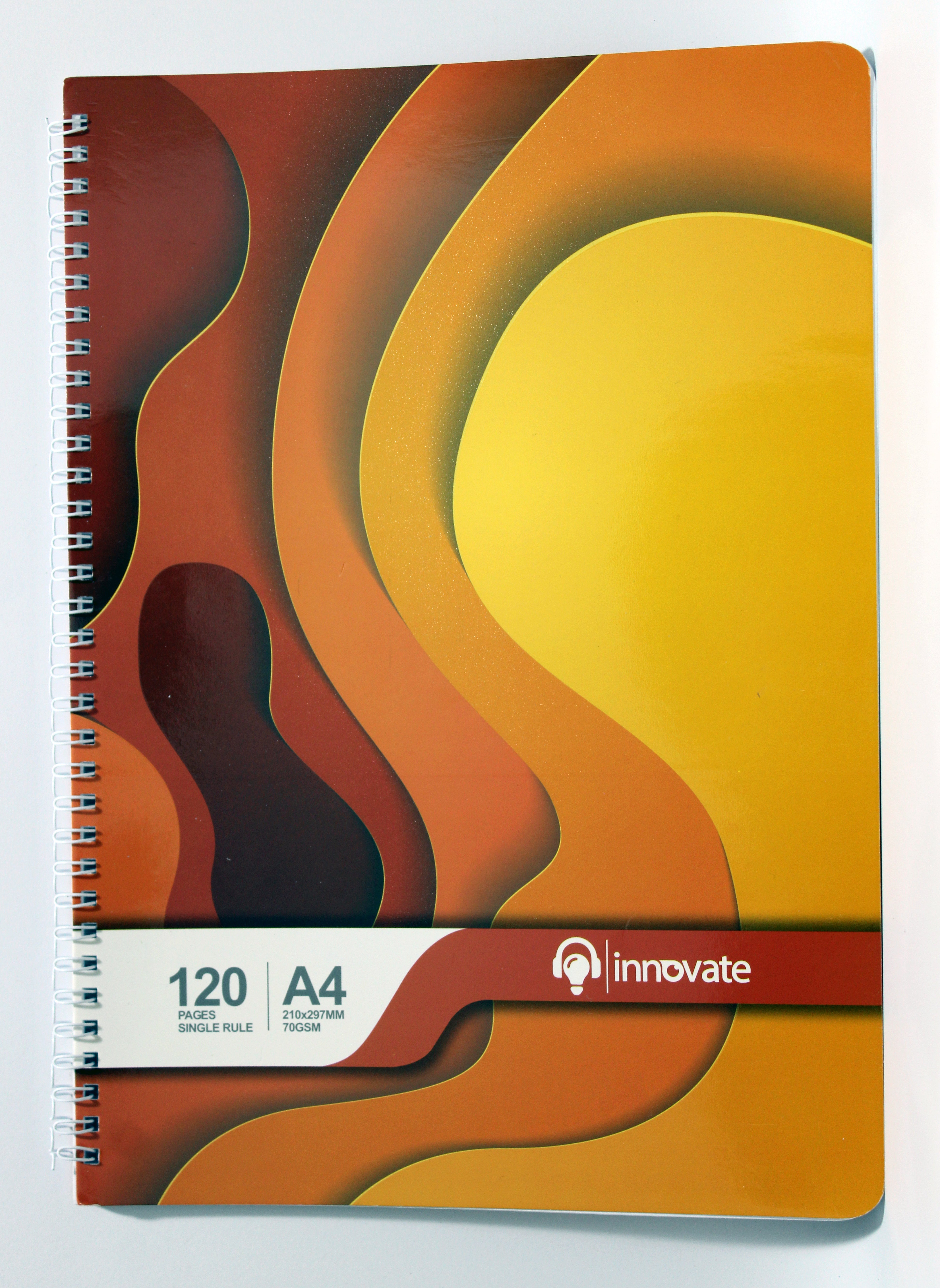 Innovate A5 Spiral Notebook, 120 Single Ruled Pages, 70GSM, Abstract Wave Design, Purple, 14.8 x 21 cm