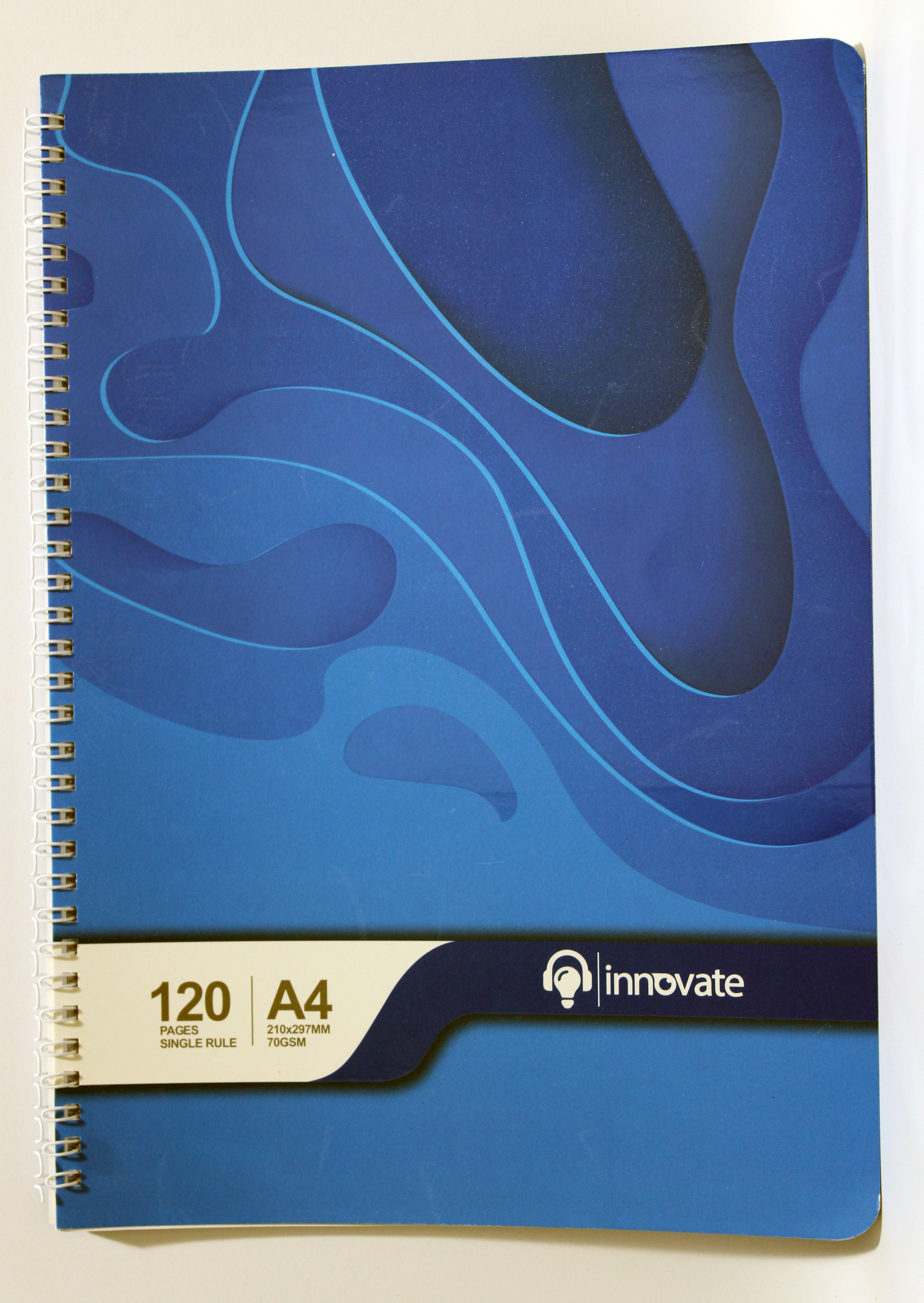 Innovate A5 Spiral Notebook, 120 Single Ruled Pages, 70GSM, Abstract Wave Design, Purple, 14.8 x 21 cm