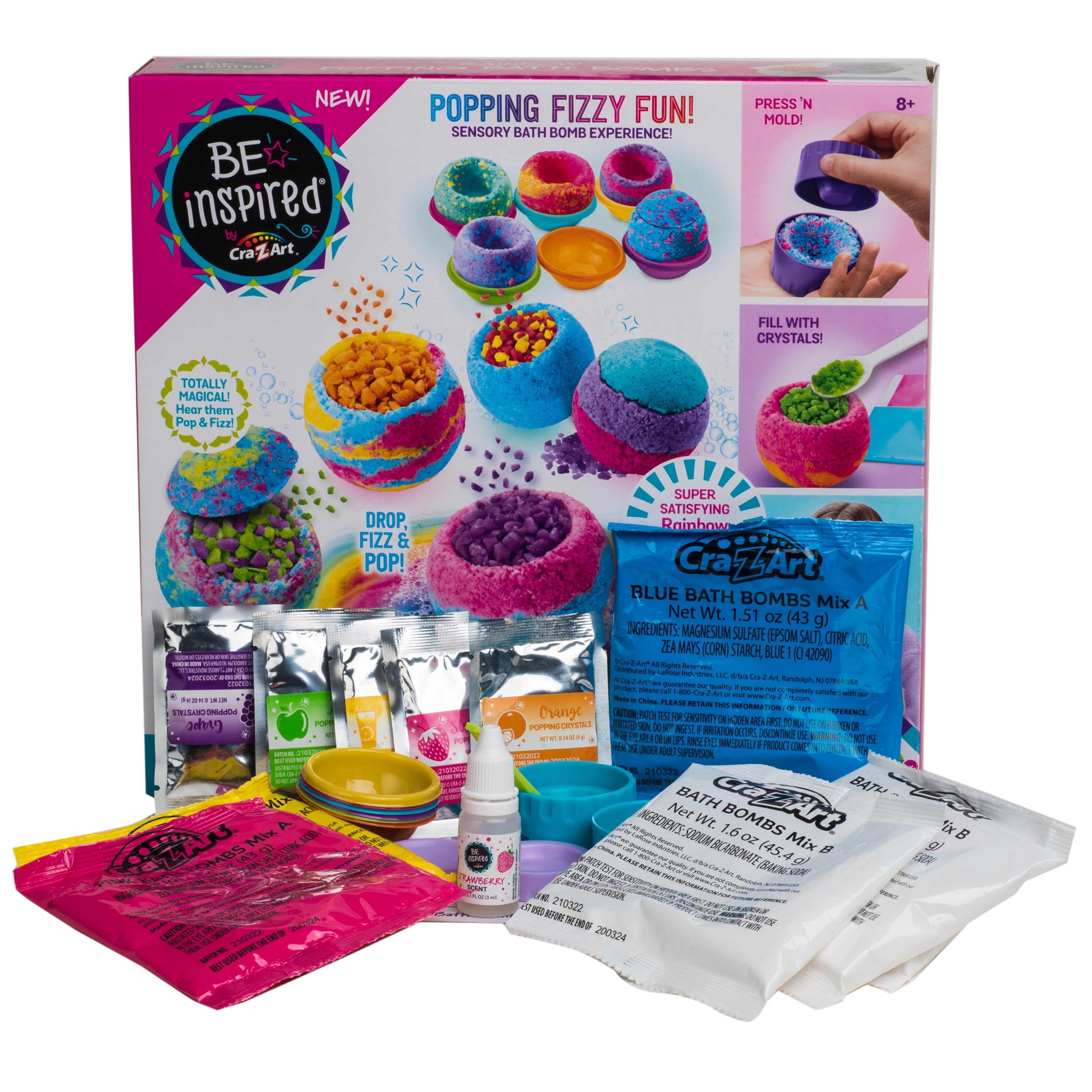 Cra-Z-Art Be Inspired Multicolor Rainbow Bath Bomb Craft Kit, Unisex Child Ages 8 and up